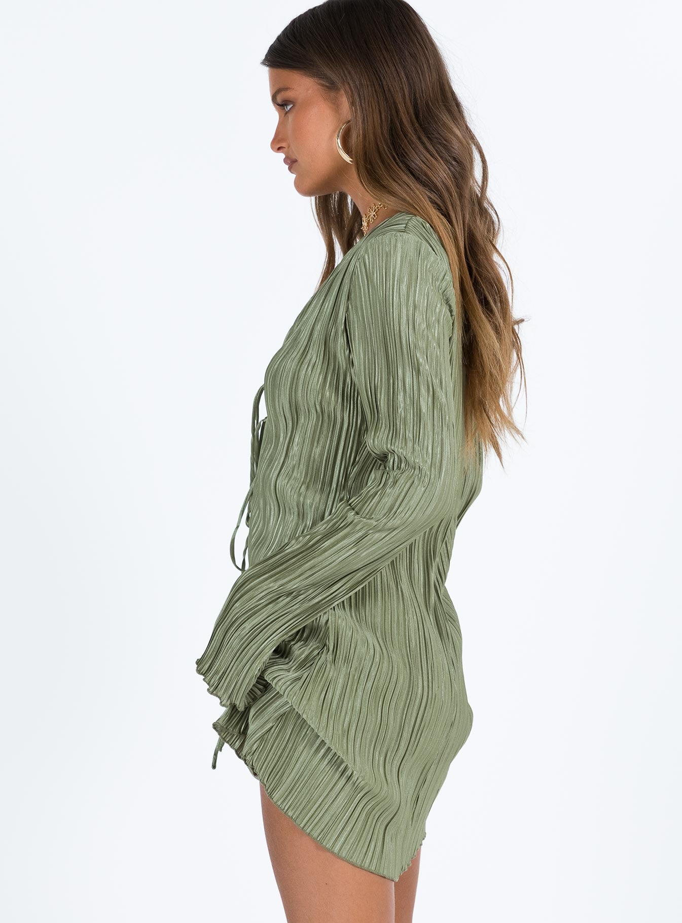 Malop Long Sleeve Mini Dress Sage - Image 7