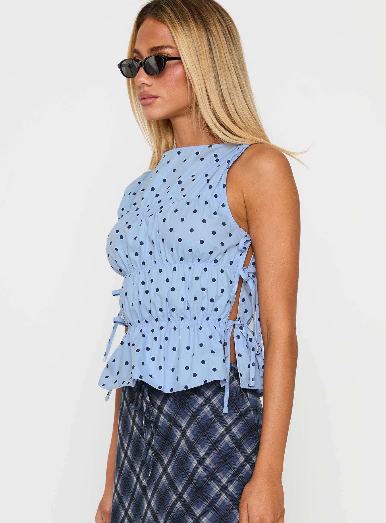 Endless Summers Tie Side Top Blue Polka Dot - Image 4