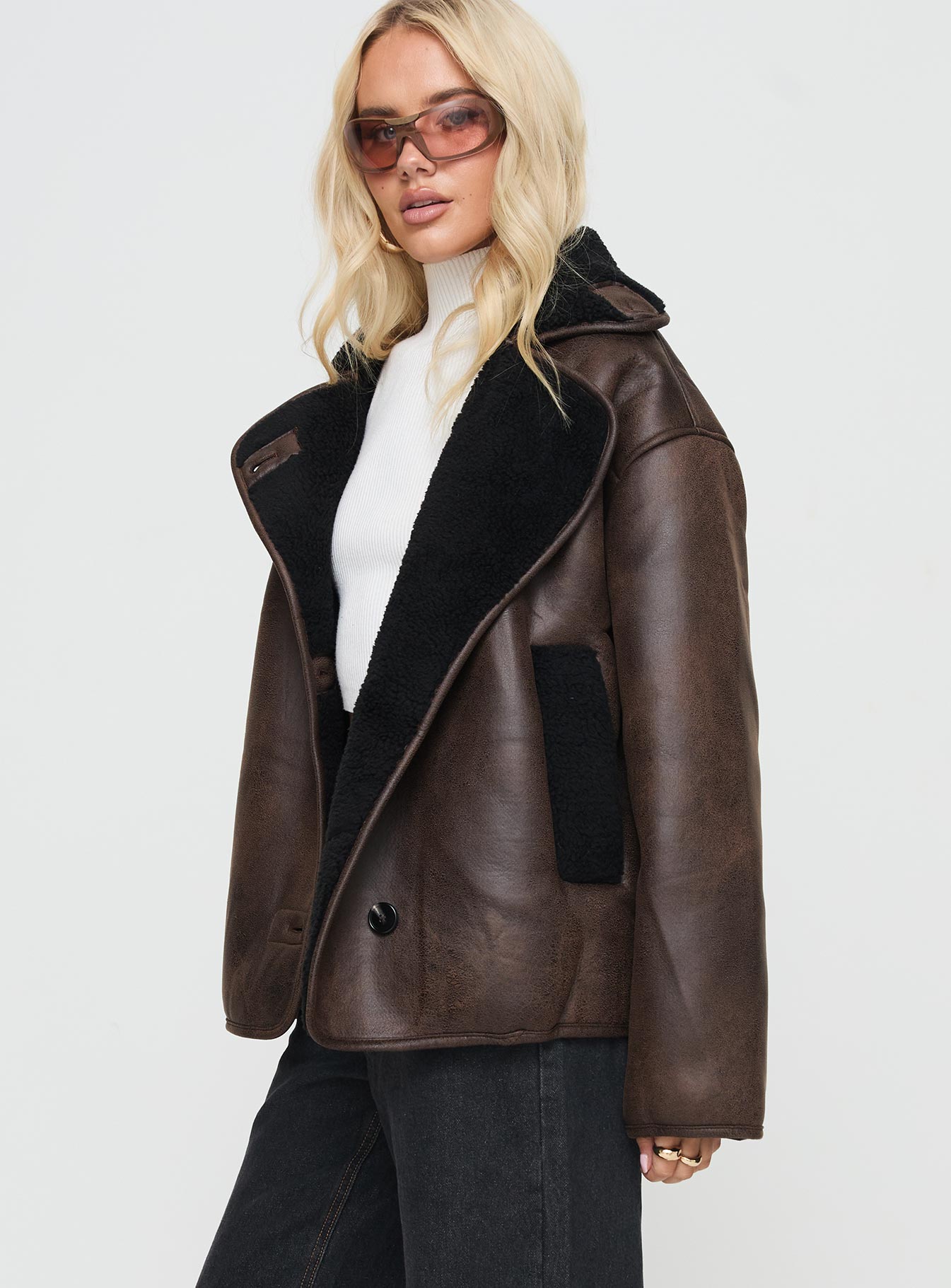Nunez Faux Leather Jacket Washed Brown Black - Image 4