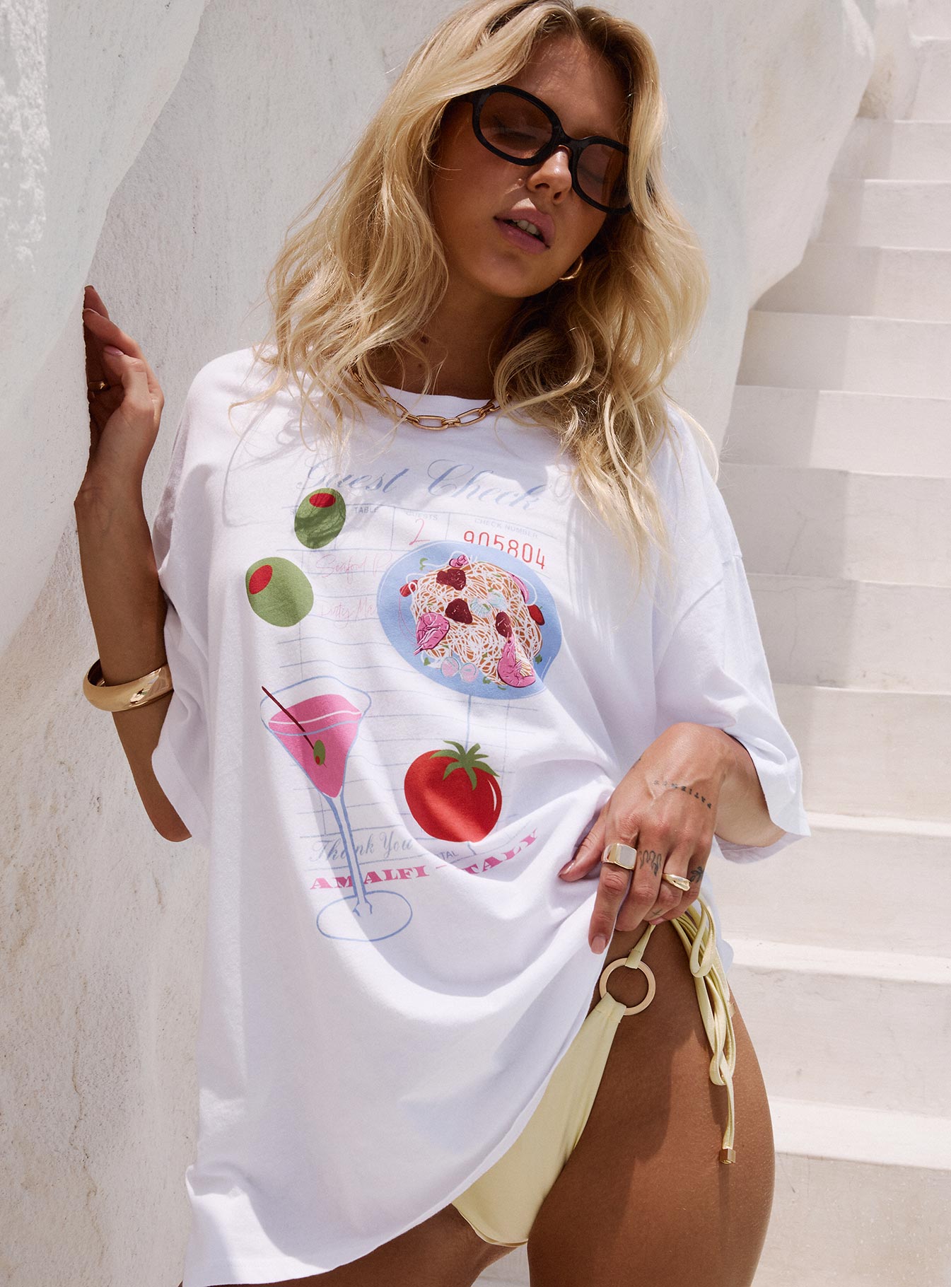 Dine With Me Oversized Graphic Top White - Image 3