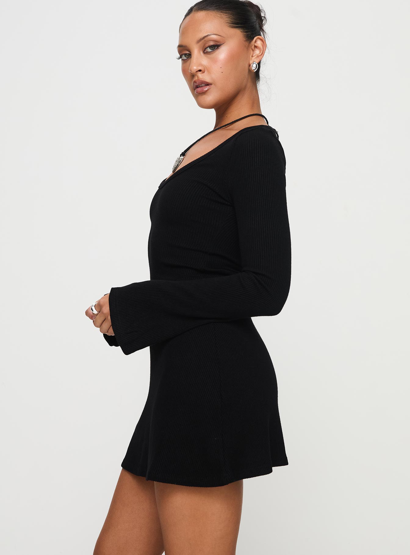 Best Interest Long Sleeve Mini Dress Black - Image 3