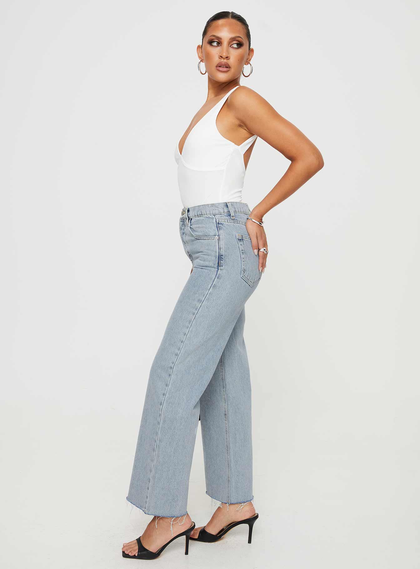 Fawcett High Rise Straight Leg Jeans Light Blue Wash - Image 4