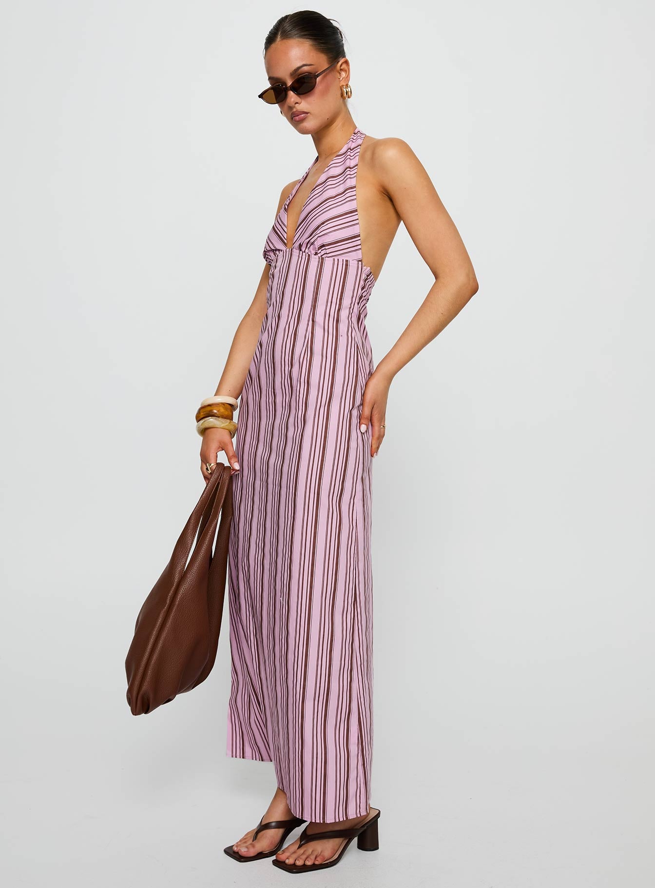 Avrie Halter Maxi Dress Pink Brown Stripe - Image 4