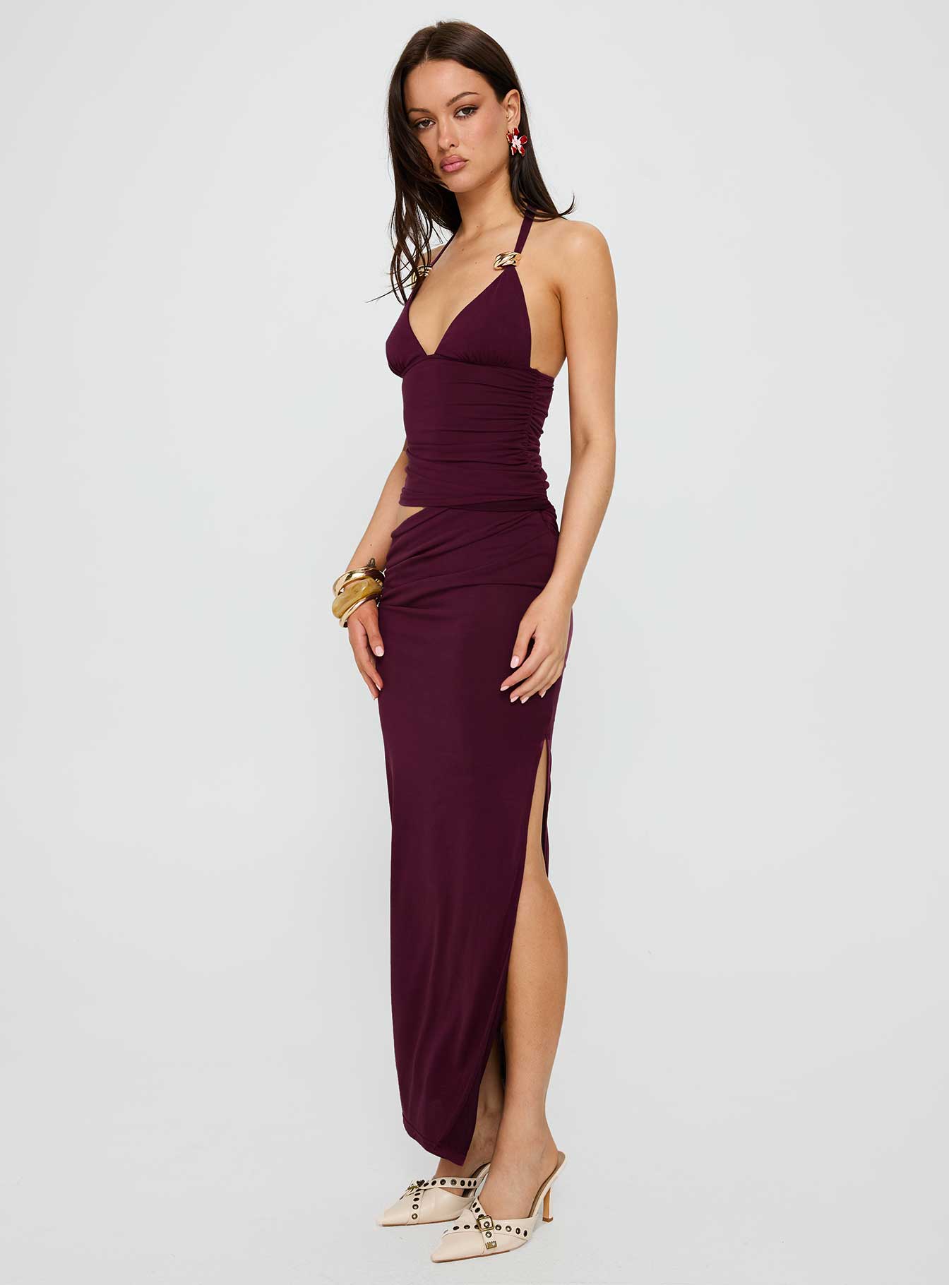 Imeraldia Hardware Halter Maxi Dress Currant - Image 4