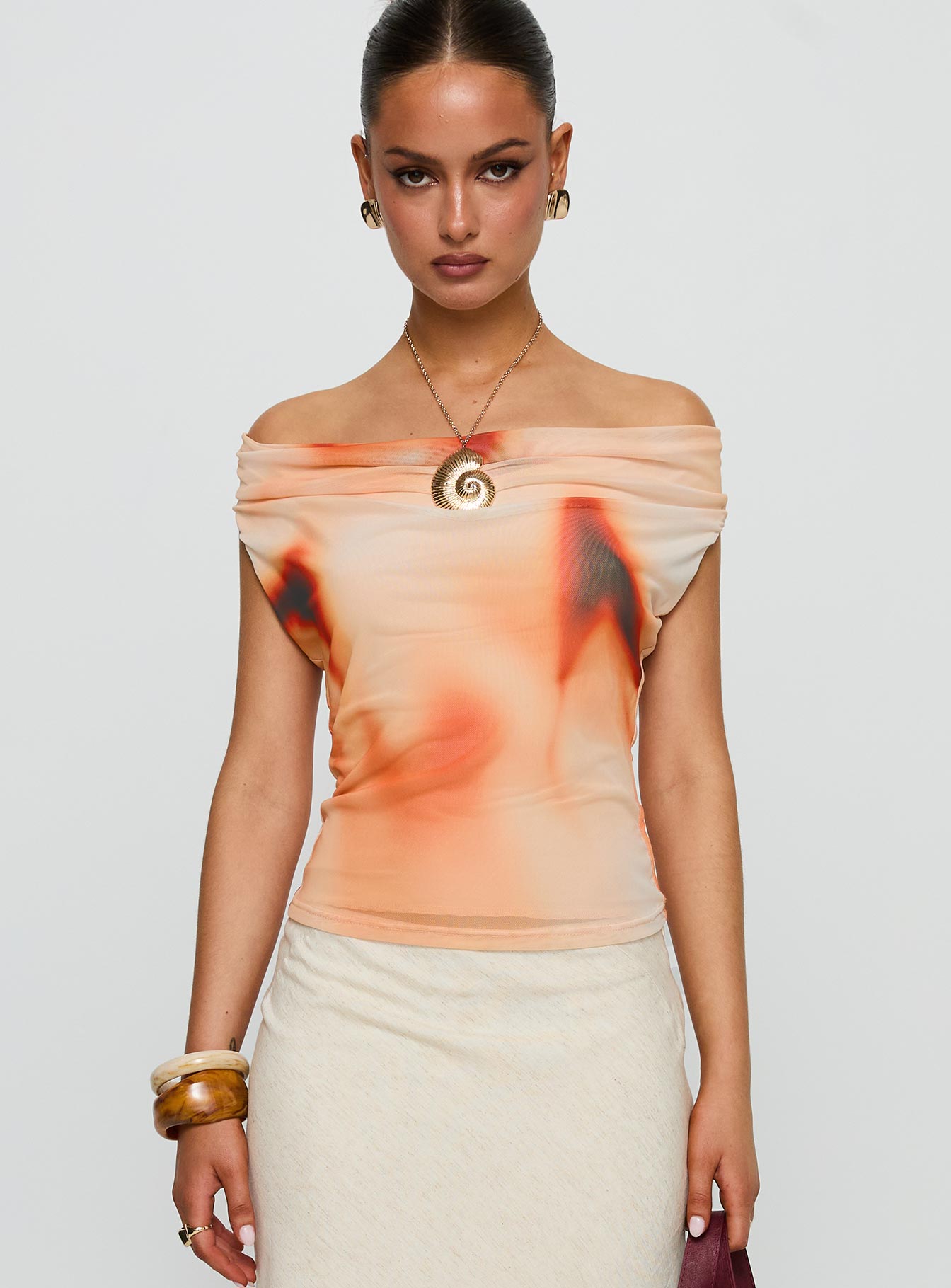 Do It Again Cowl Neck Top Orange Multi - Image 3