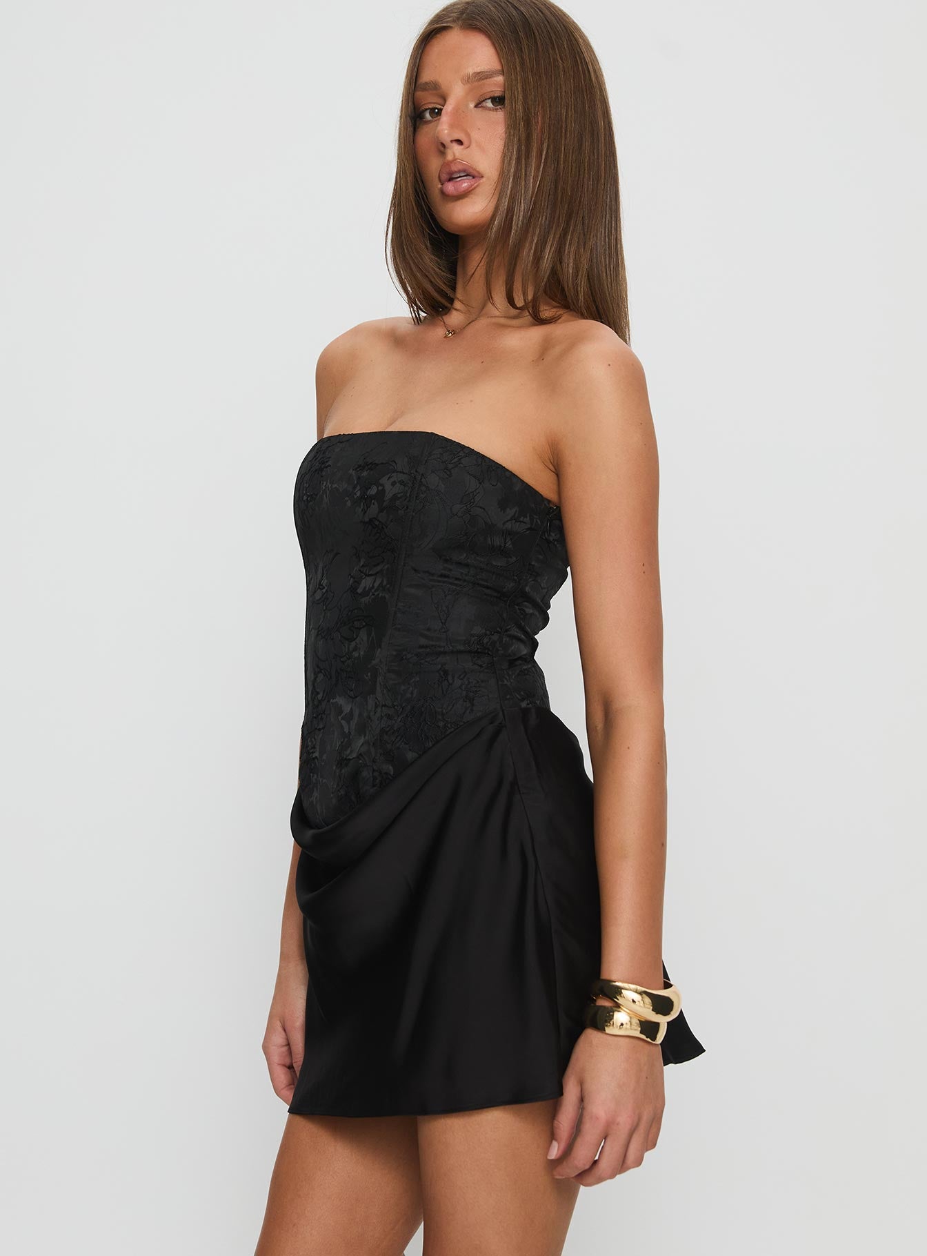 Jenevieve Strapless Drape Mini Dress Black - Image 4