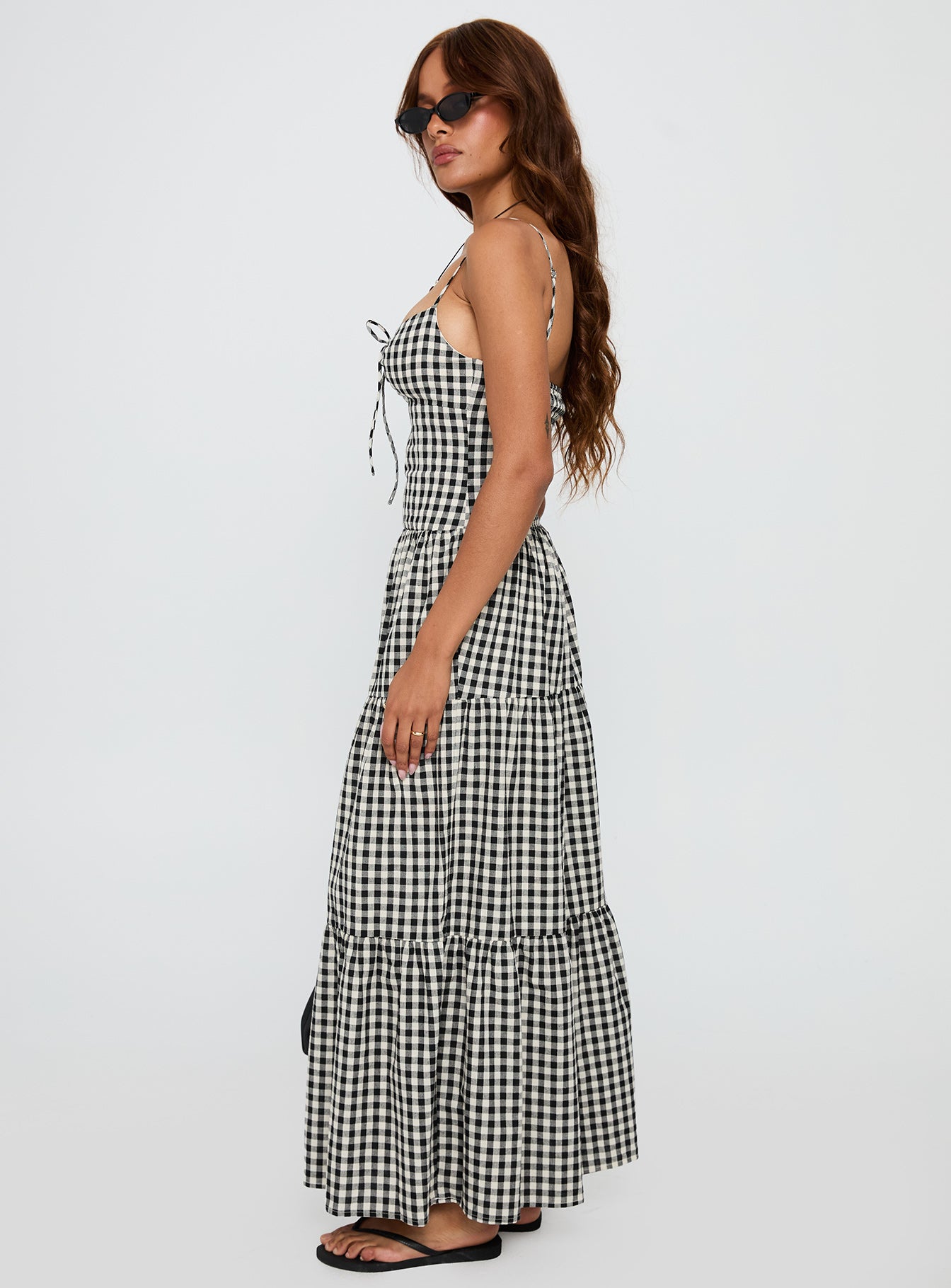 Avaleine Tiered Maxi Dress Black White Check - Image 3