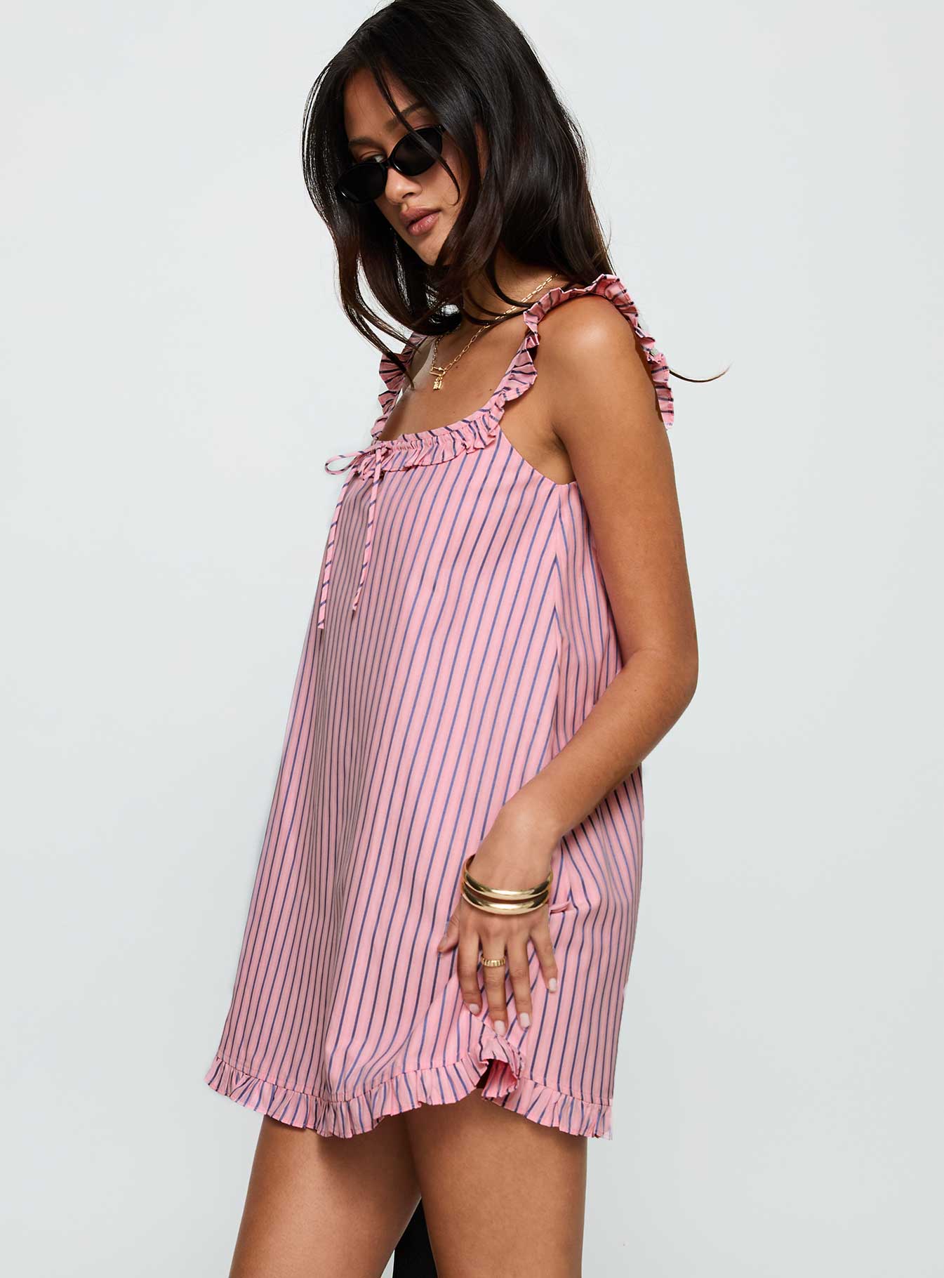 Zalina Babydoll Mini Dress Pink Stripe - Image 4