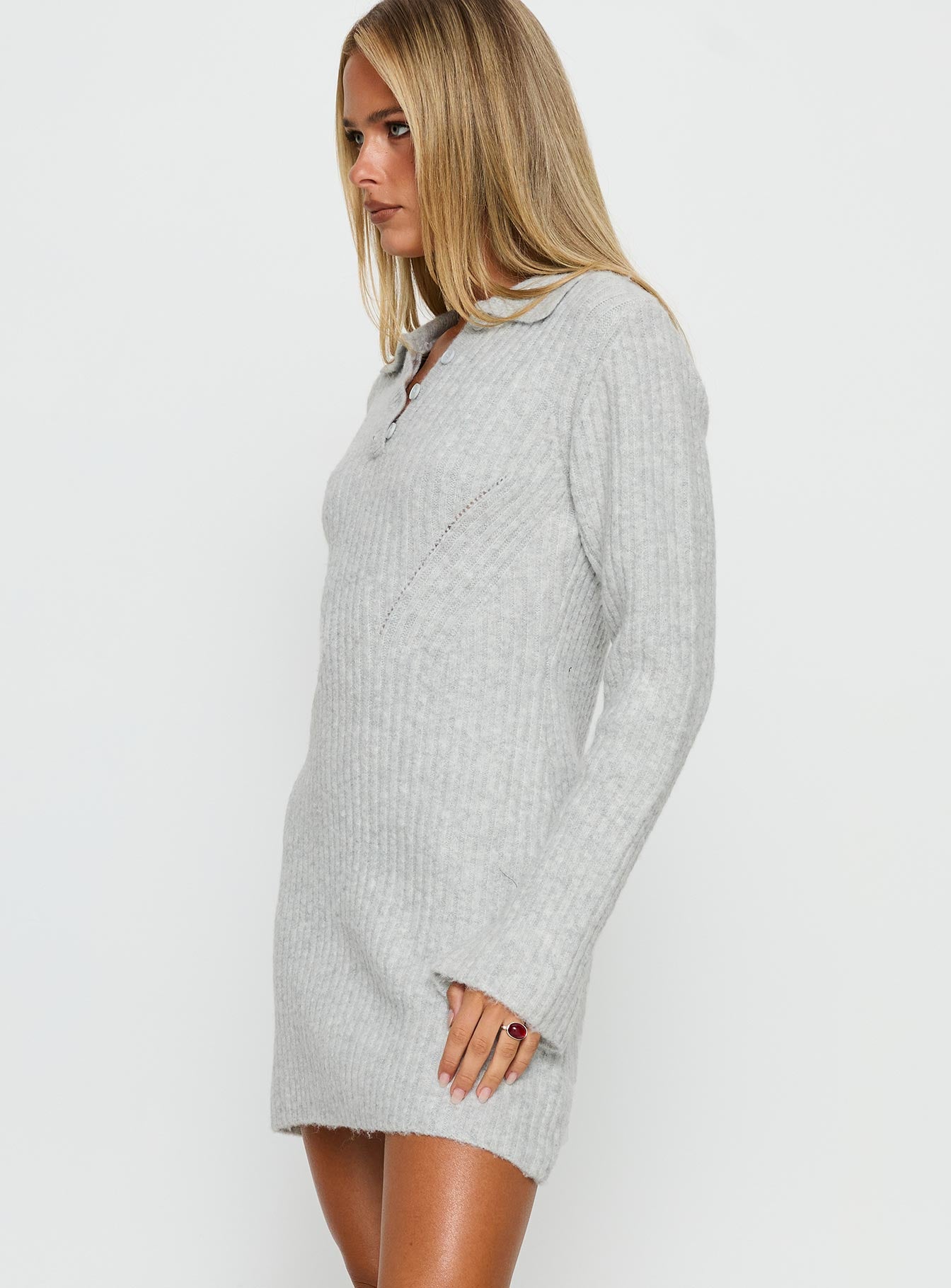 Naloma Knit Long Sleeve Mini Dress Grey Marle - Image 3