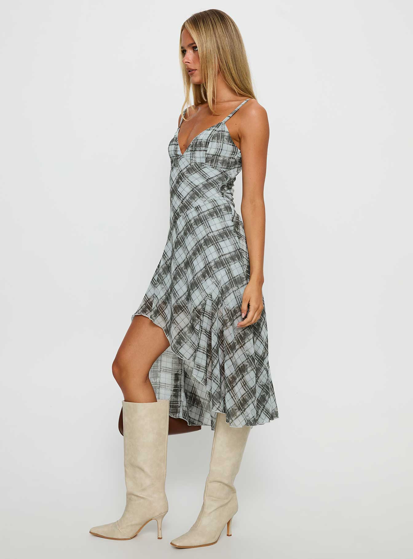 Murisa Asymmetrical Midi Dress Multi Check - Image 4