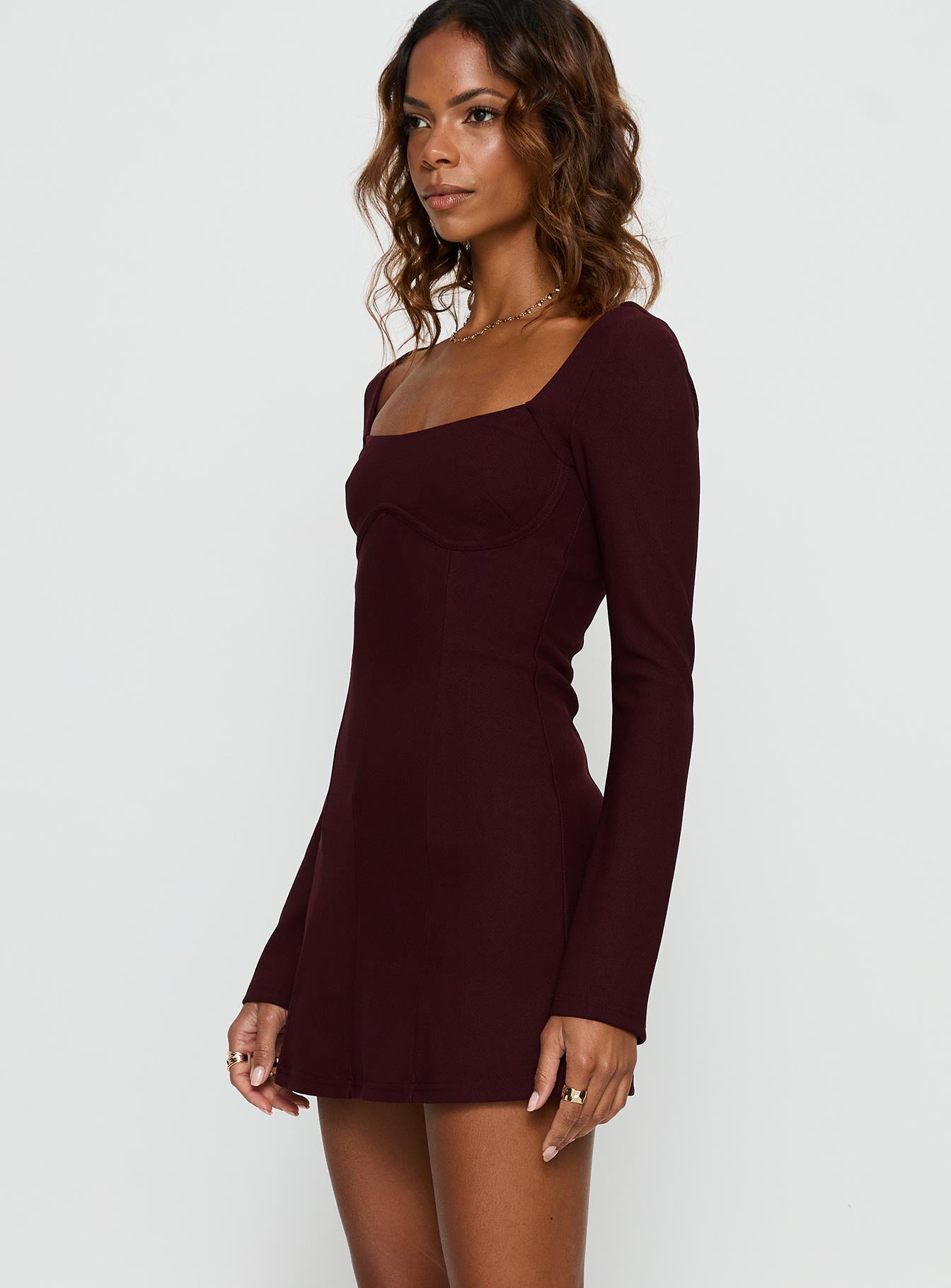 Encounters Long Sleeve Mini Dress Wine - Image 3