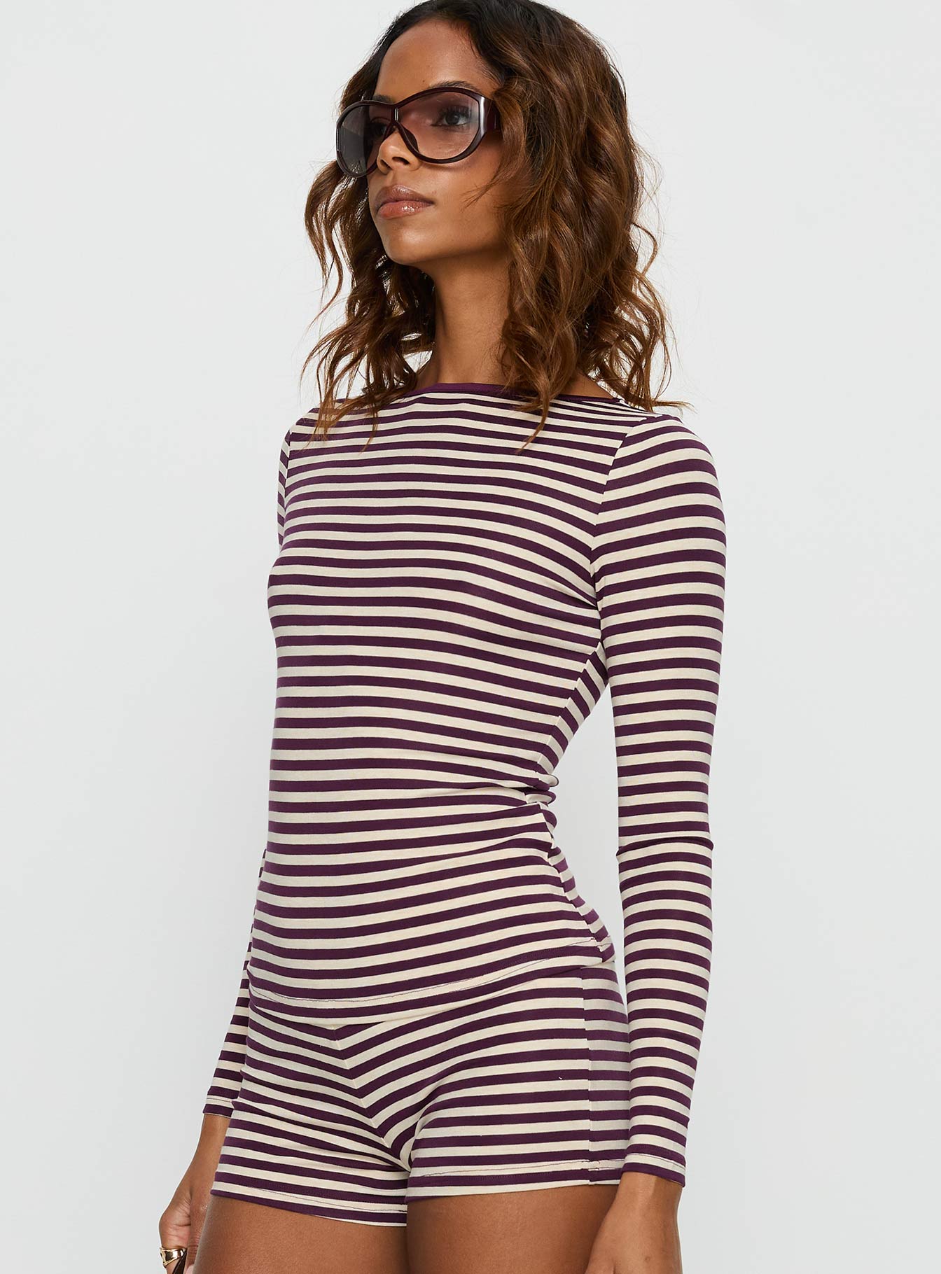 Caprise Wide Neck Long Sleeve Top Purple Stripe - Image 4