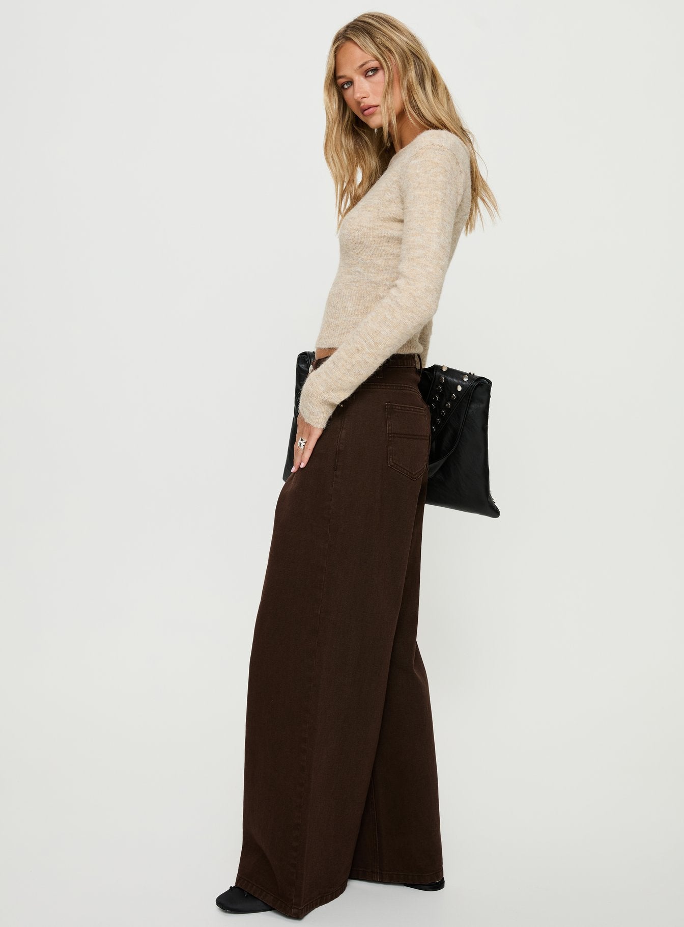 Naylor Mid Rise Wide Leg Jeans Brown - Image 4