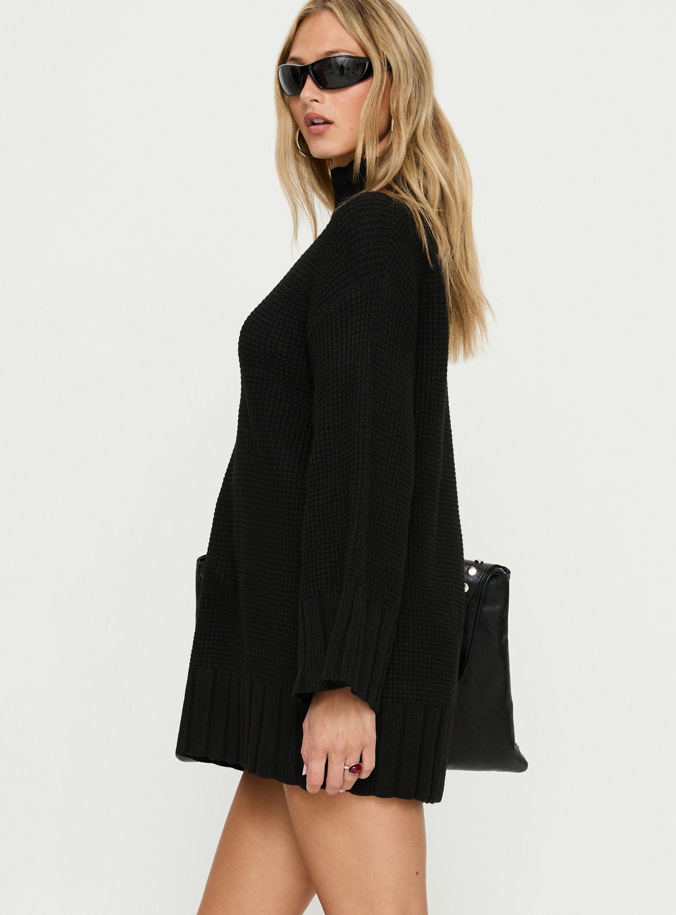Tarin Long Sleeve Knit Mini Dress Black - Image 4