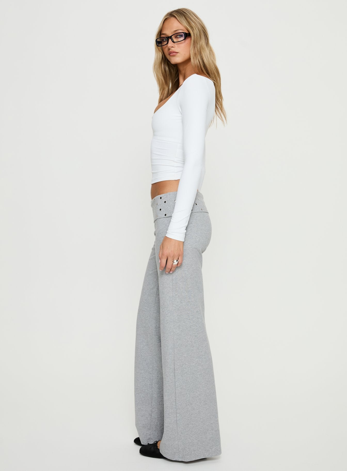 Nevivi Foldover Studded Pants Grey Marle - Image 4