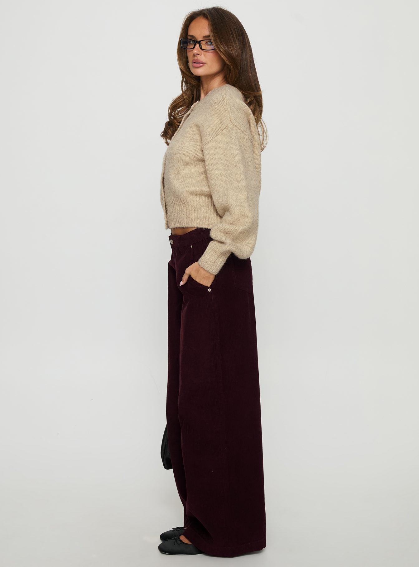 Jacynda Low Waist Wide Leg Corduroy Jeans Currant - Image 4