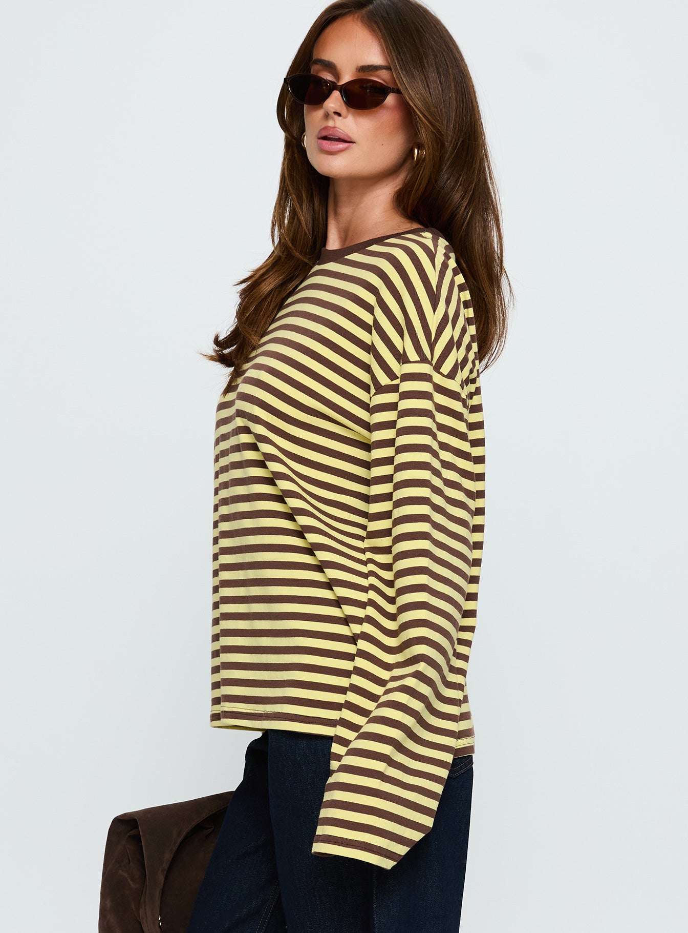 Settle Down Long Sleeve Top Yellow Brown Stripe - Image 4