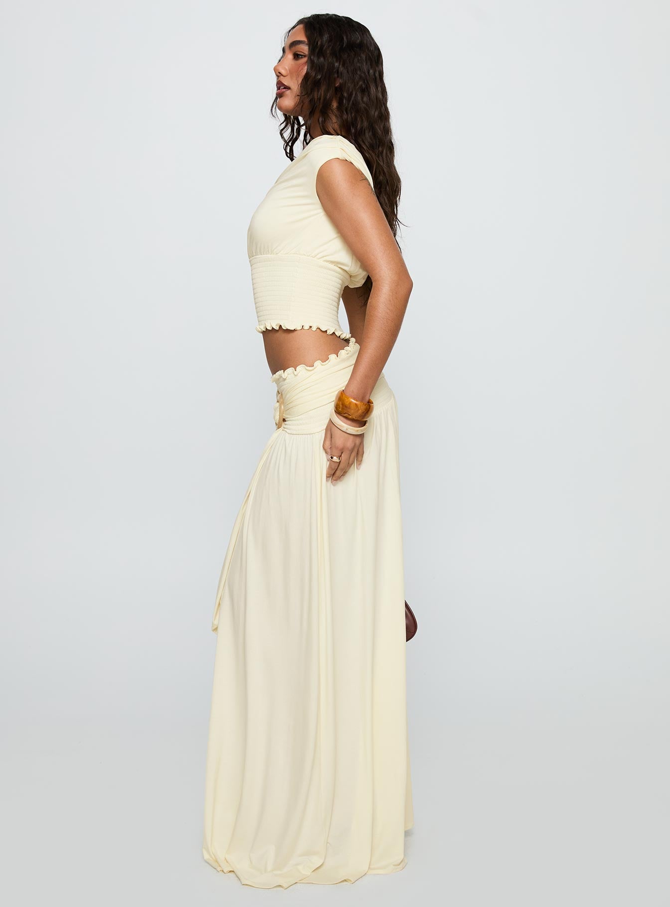 Full Orbit Shirred Maxi Skirt Cream - Image 4
