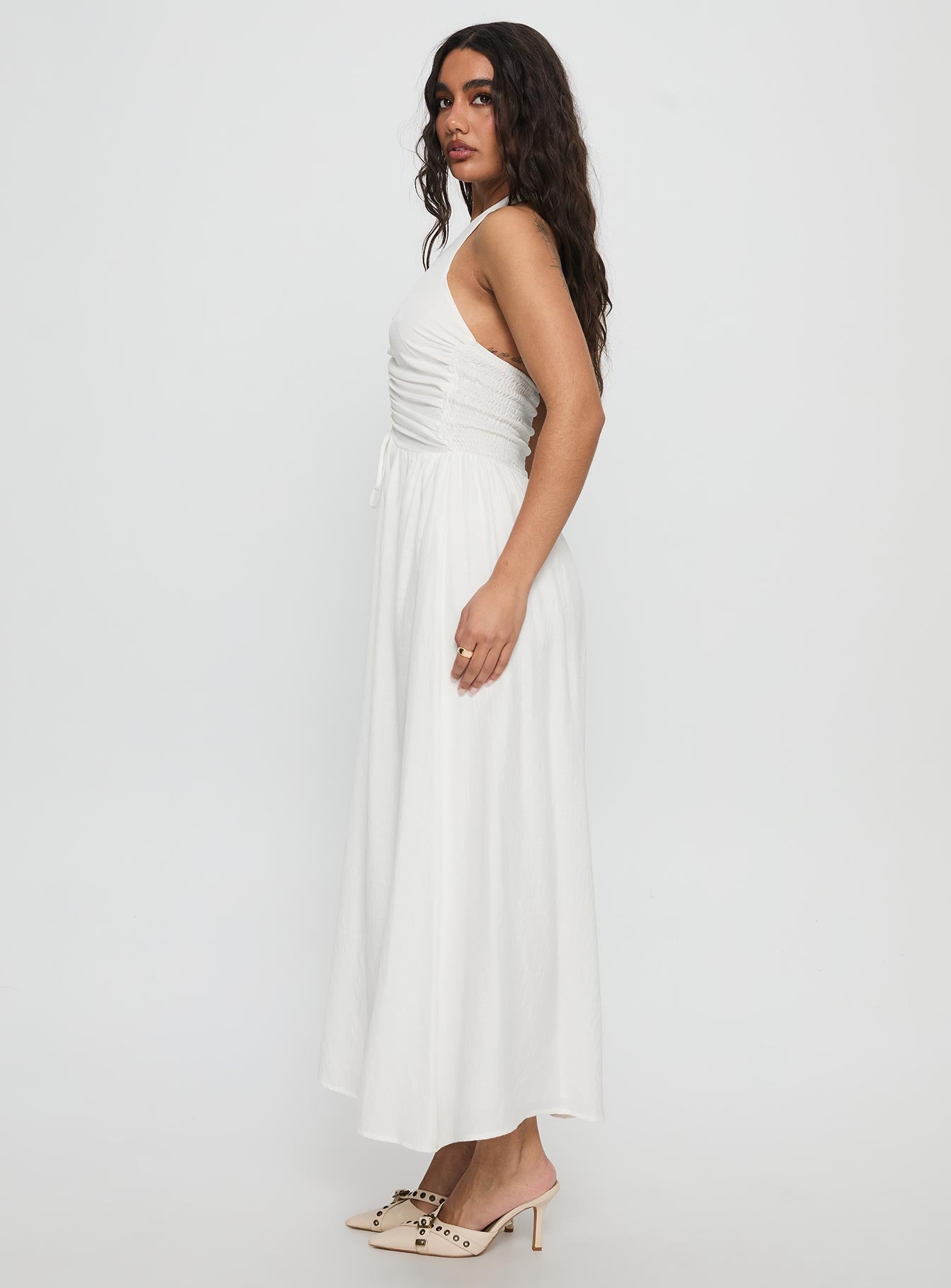 Jozefine Halter Ruched Maxi Dress White - Image 4