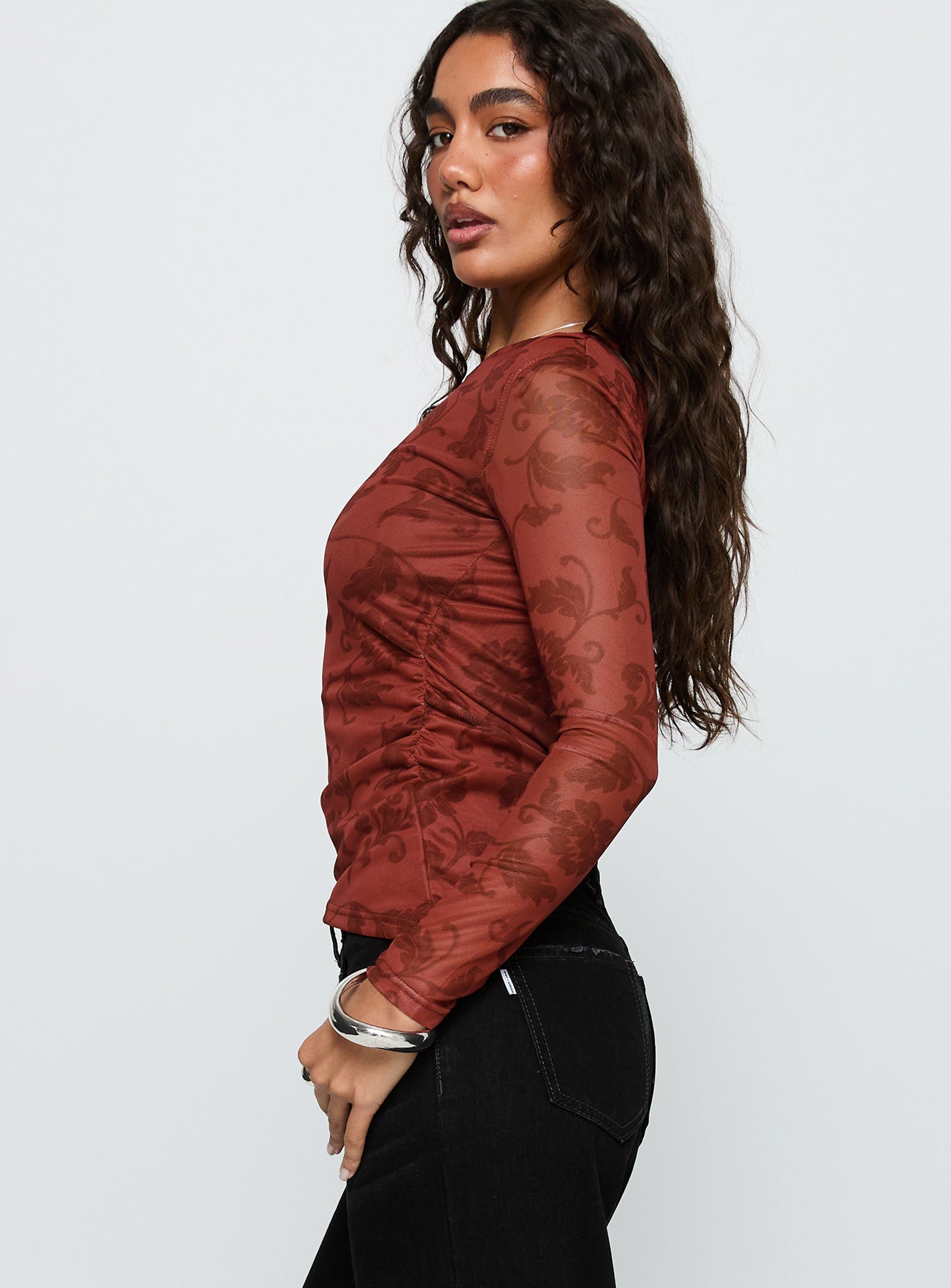 People Watching Long Sleeve Top Red Floral - Image 4