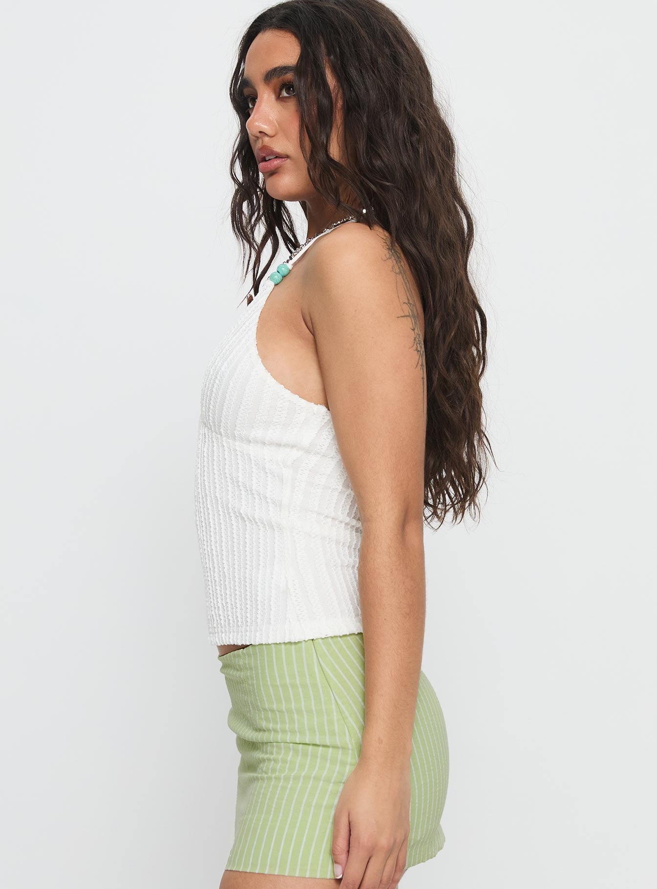 Vibe Check Bead Detail Cross Front Top White - Image 4