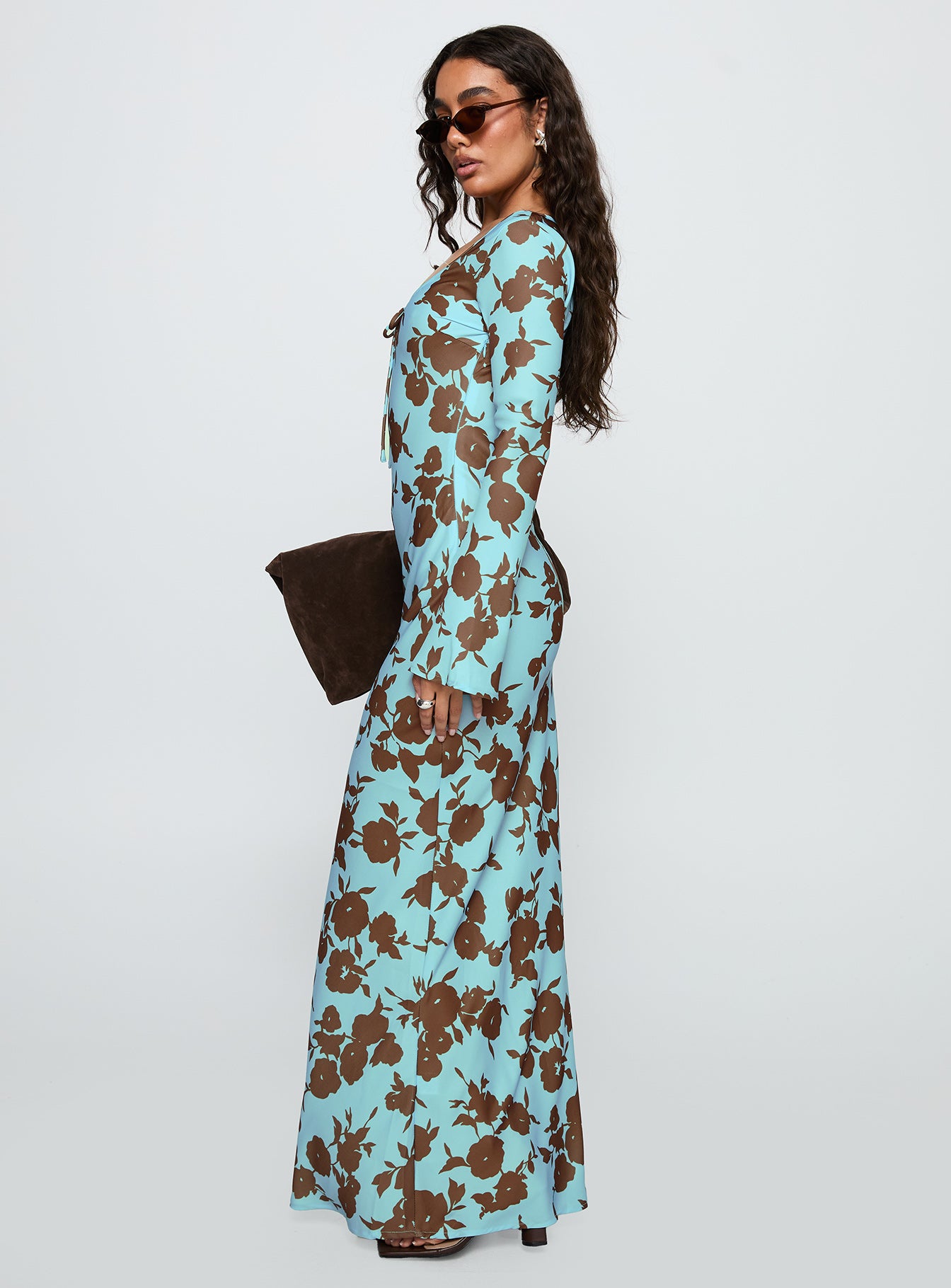 Elorie Long Sleeve Maxi Dress Blue Brown - Image 4