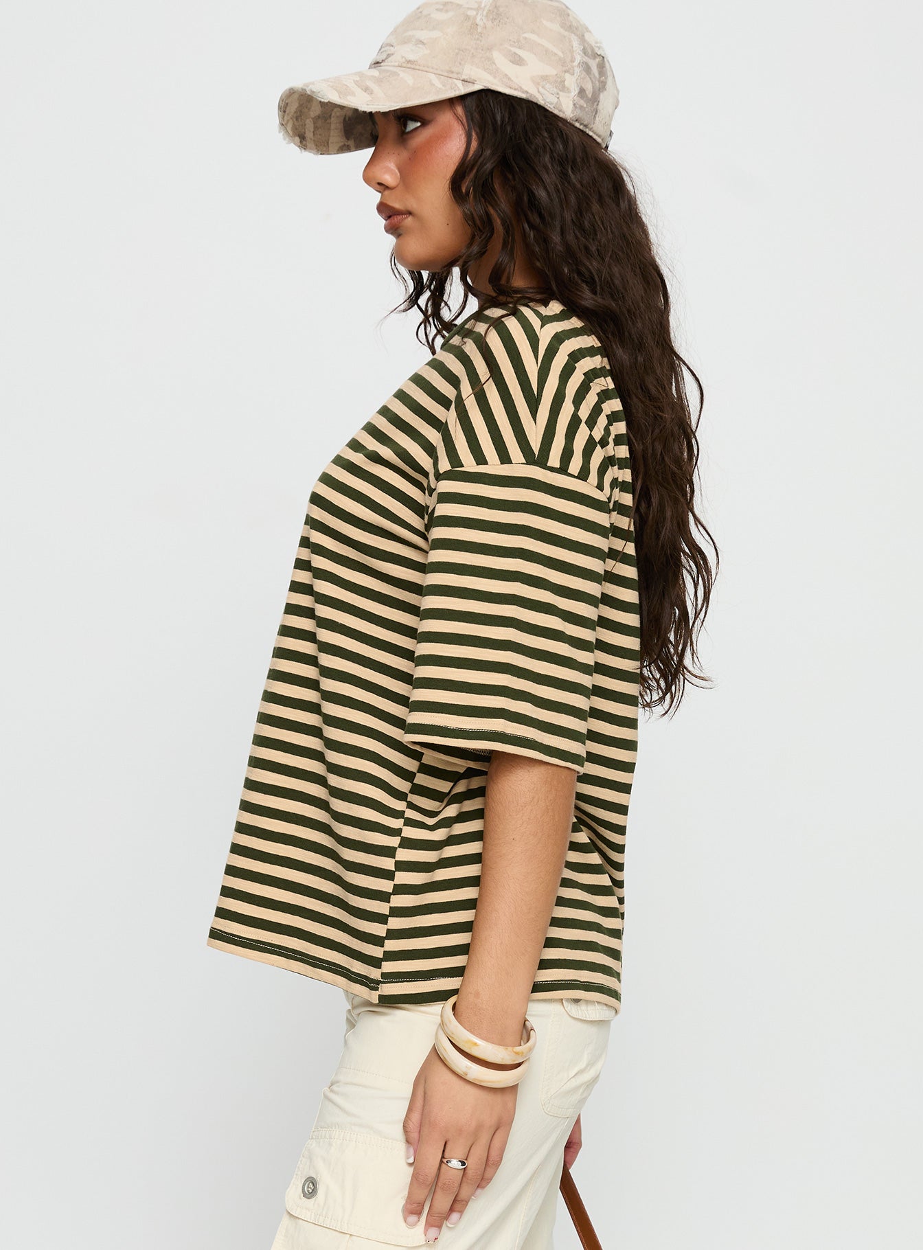 Settle Down Short Sleeve Top Green Cream Stripe - Image 4