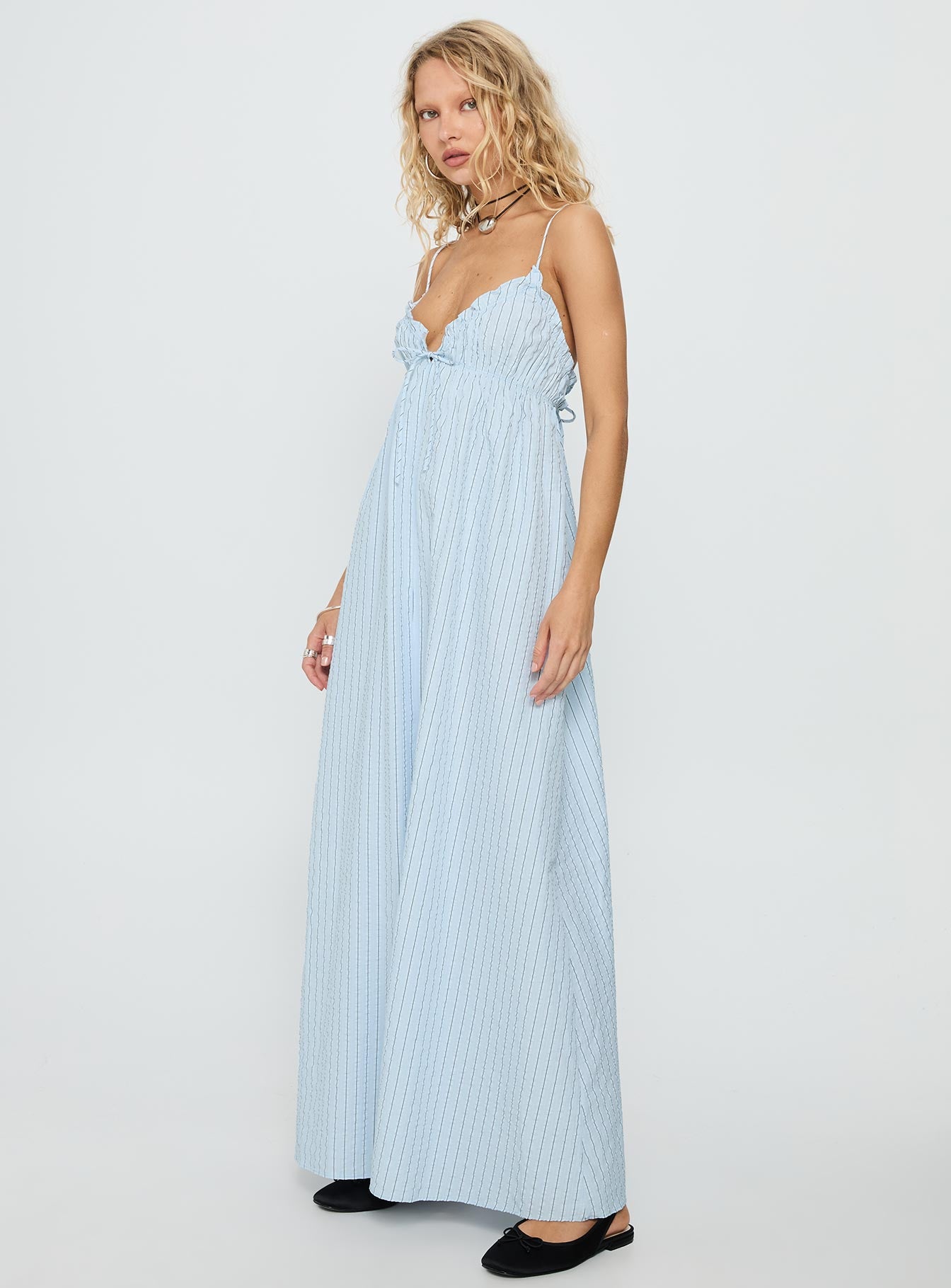 Avelyn Shirred Maxi Dress Blue Stripe - Image 4