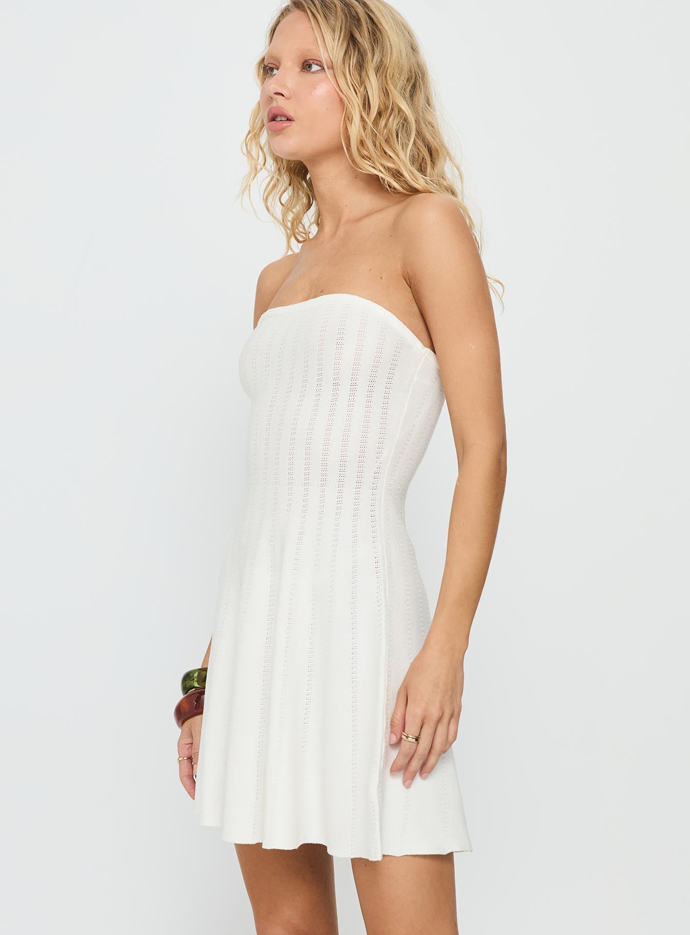 Alaini Strapless Knit Mini Dress White - Image 4