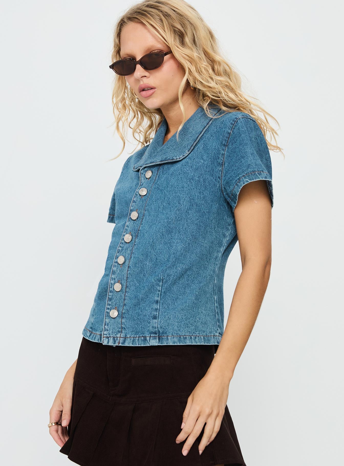 Ellix Button Up Top Blue Denim - Image 4