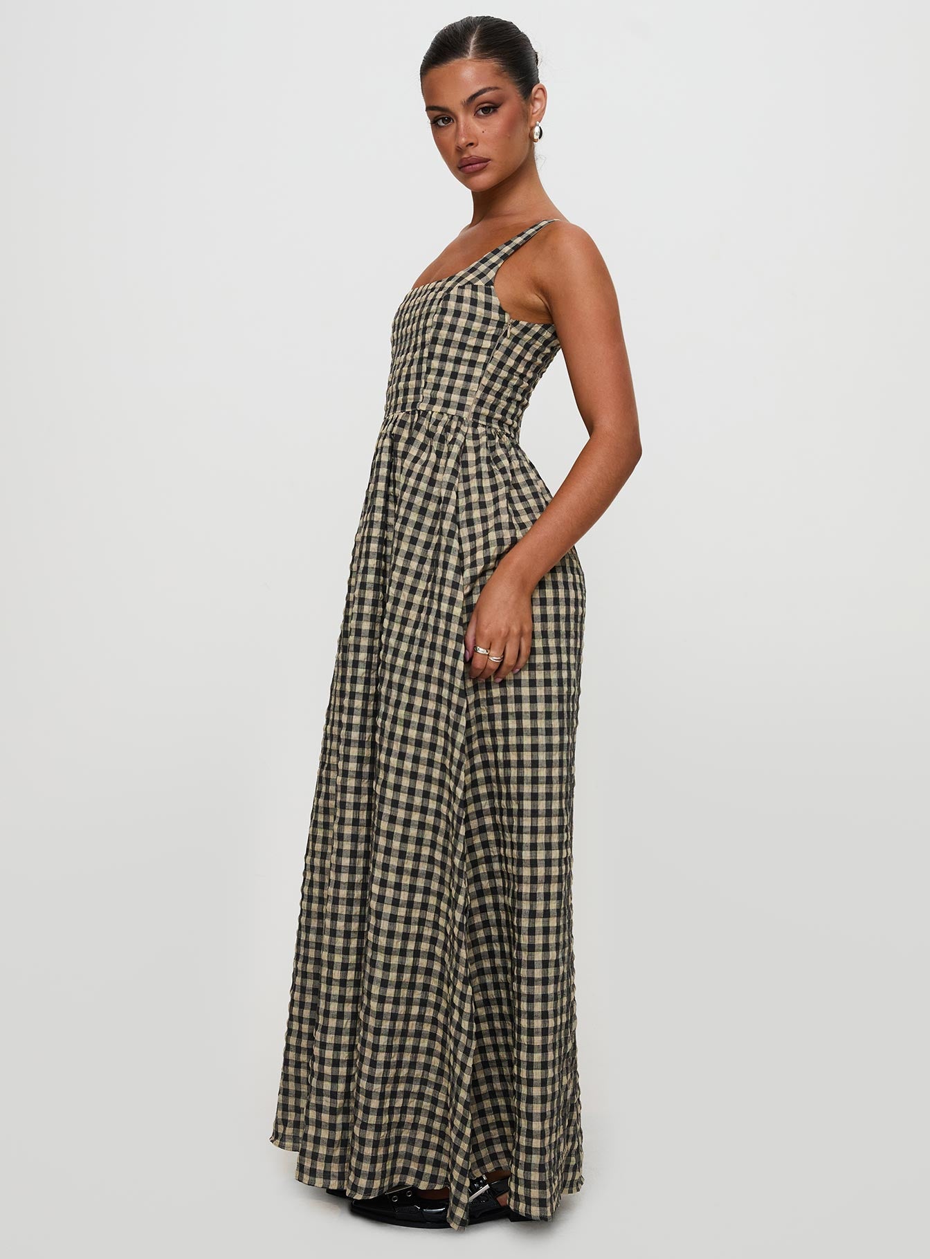Cartmel Check Maxi Dress Black Cream - Image 7