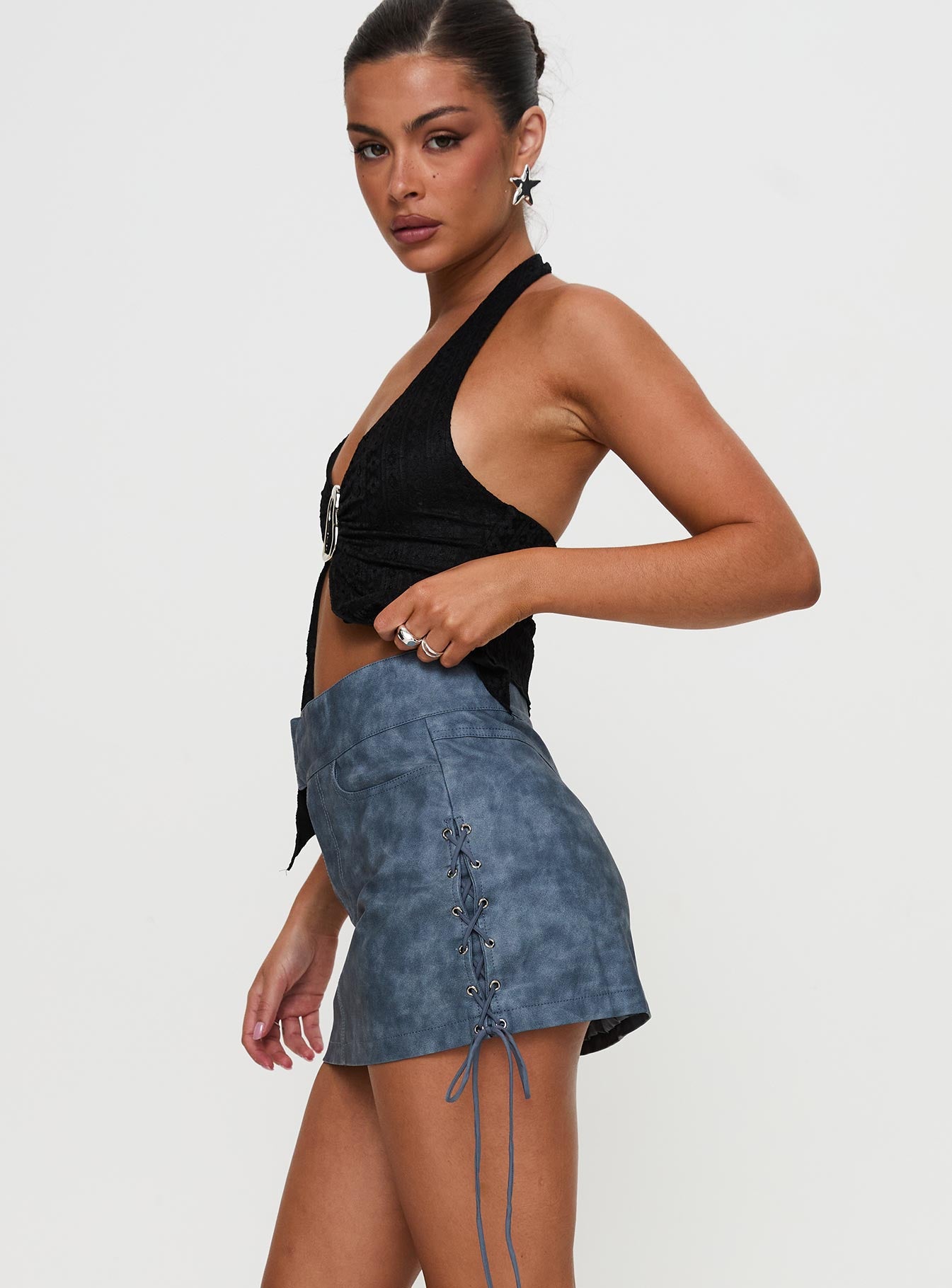 Ceejay Faux Leather Mini Skirt Slate - Image 7