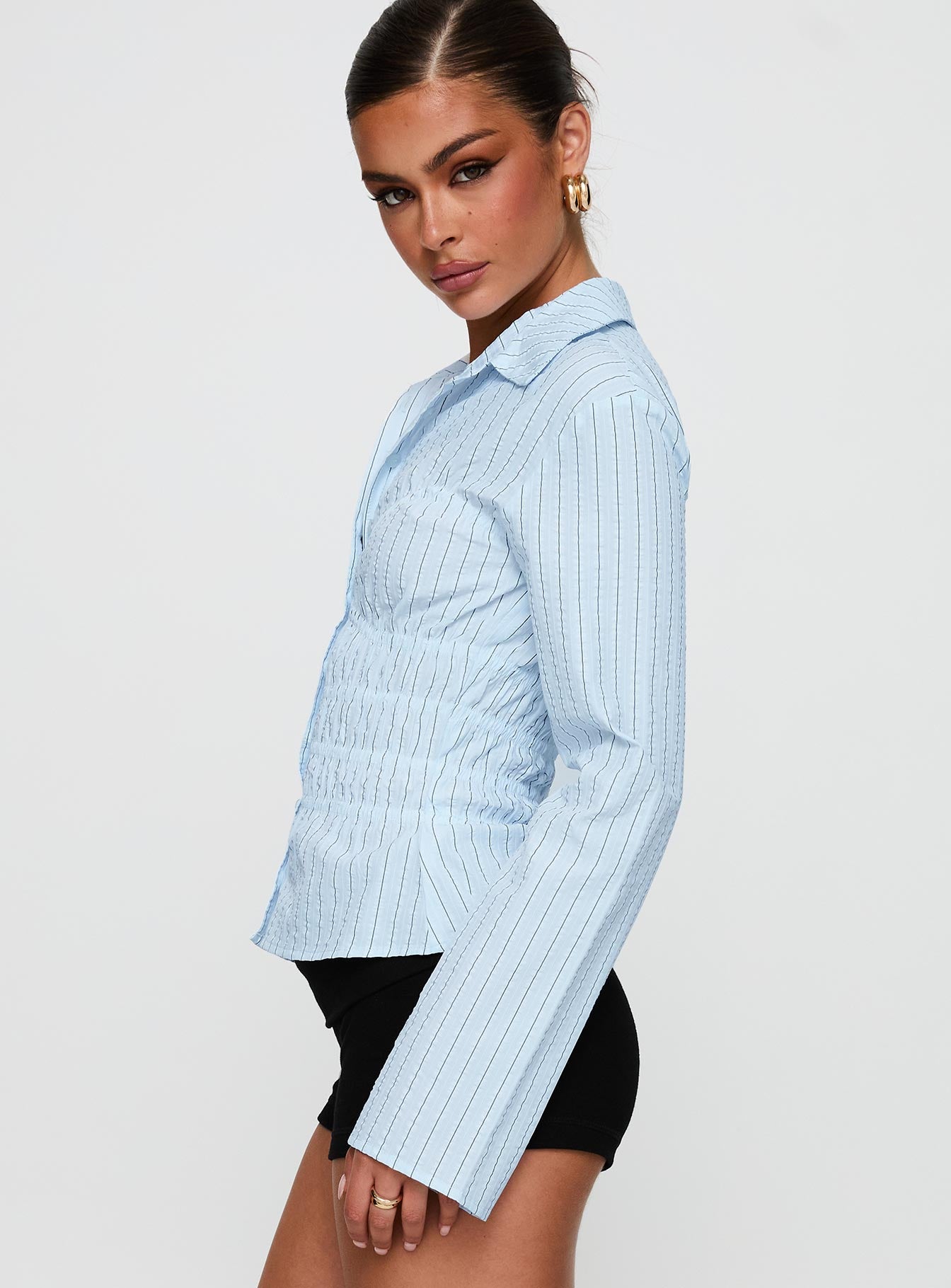 Liesel Shirred Long Sleeve Top Stripe - Image 4