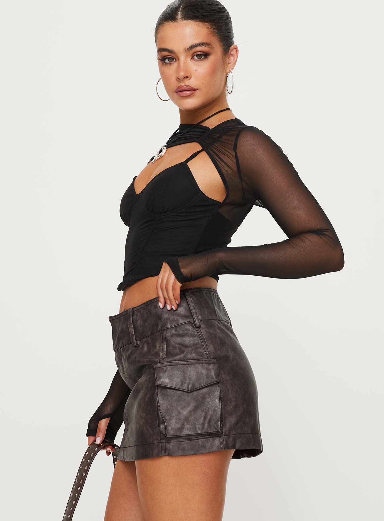 Domenic Faux Leather Mini Skirt Washed Black Petite - Image 4