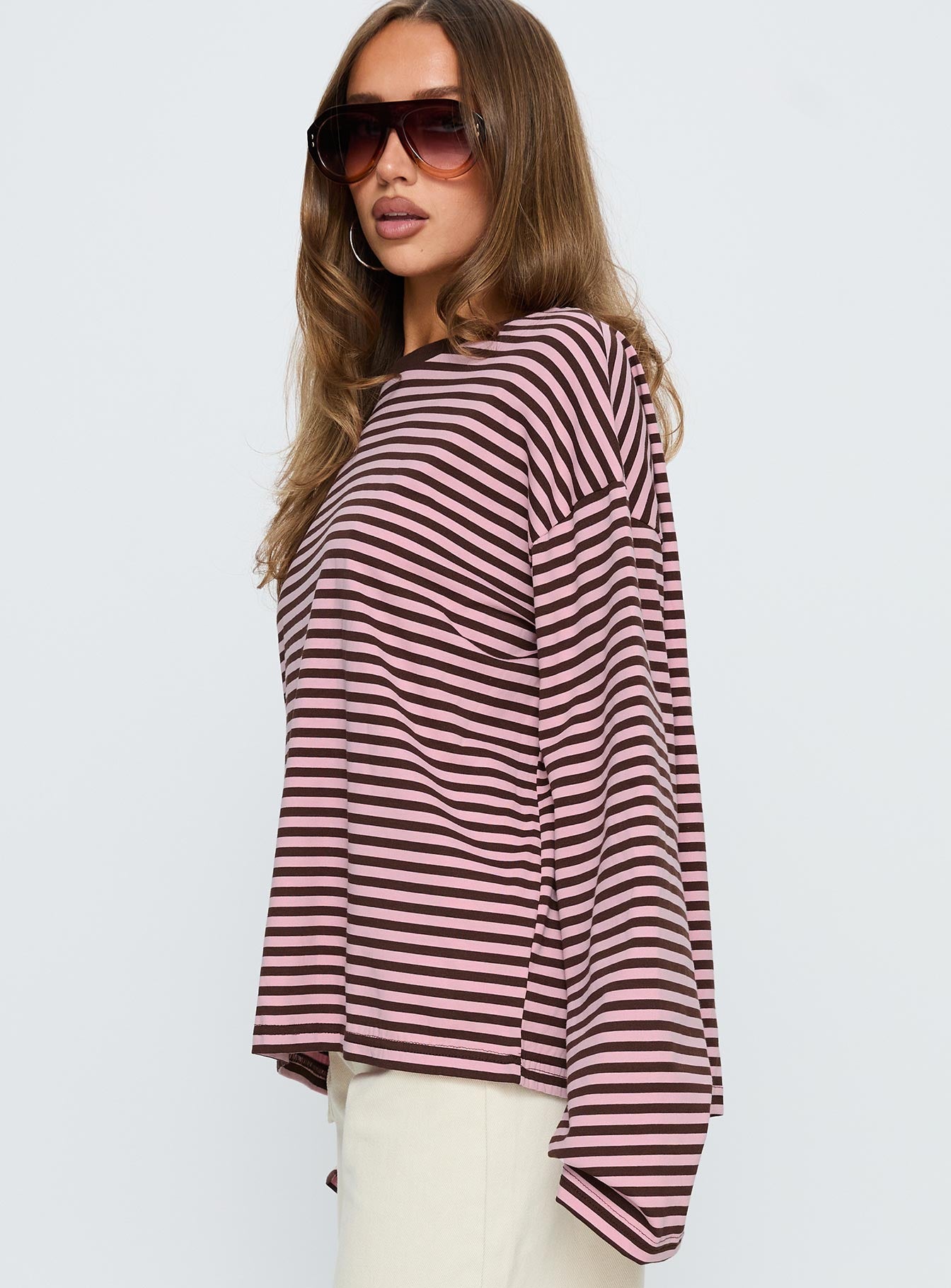 Settle Down Long Sleeve Top Pink Brown Stripe - Image 4