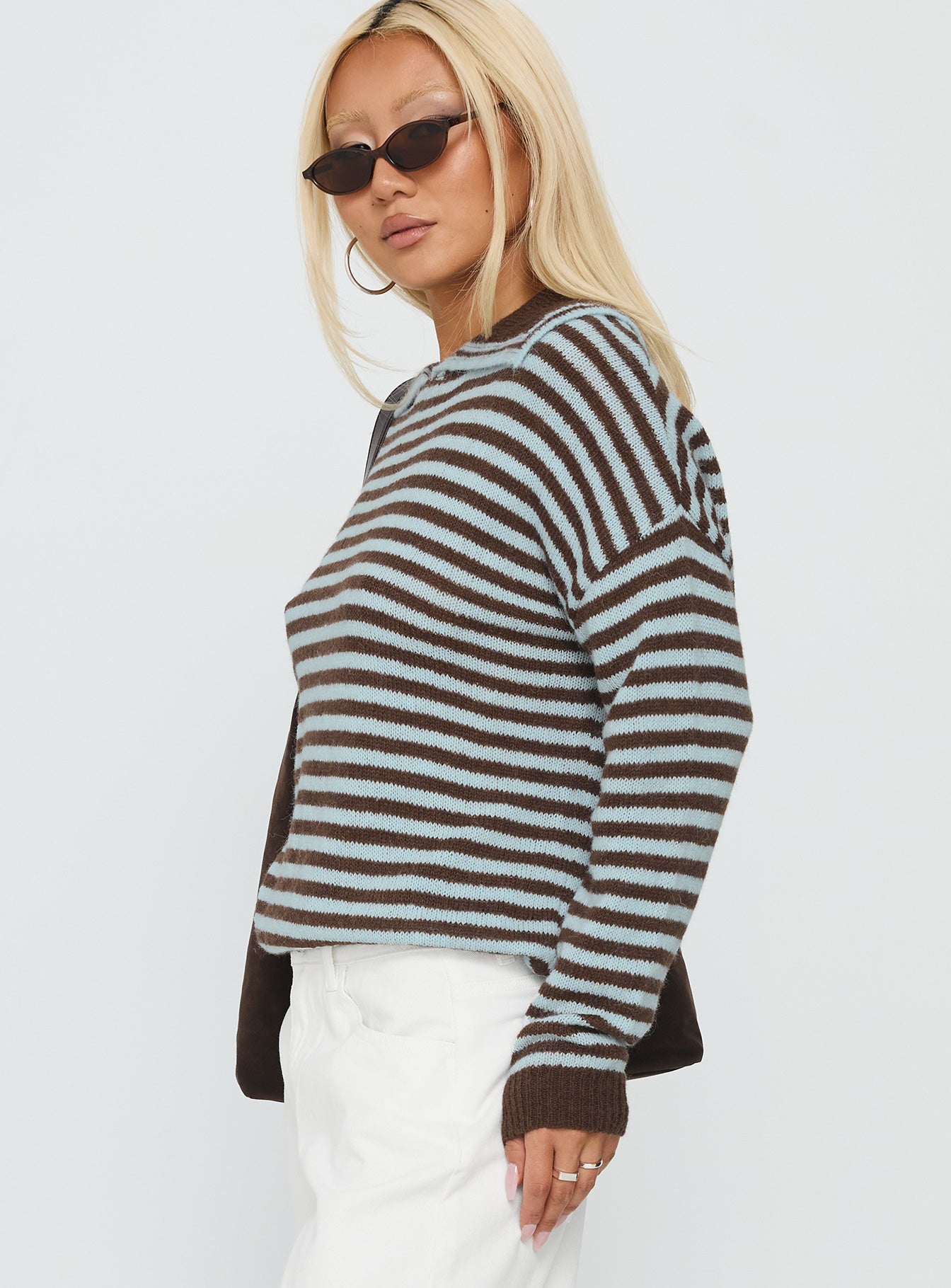 Moon Went Dark Collared Knit Sweater Stripe - Image 4