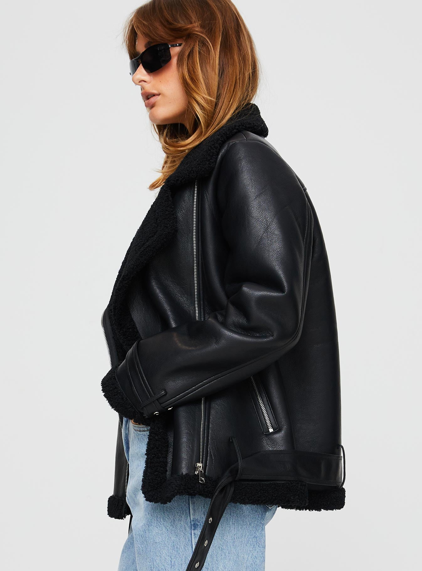 Maudie Shearling Faux Leather Jacket Black - Image 6