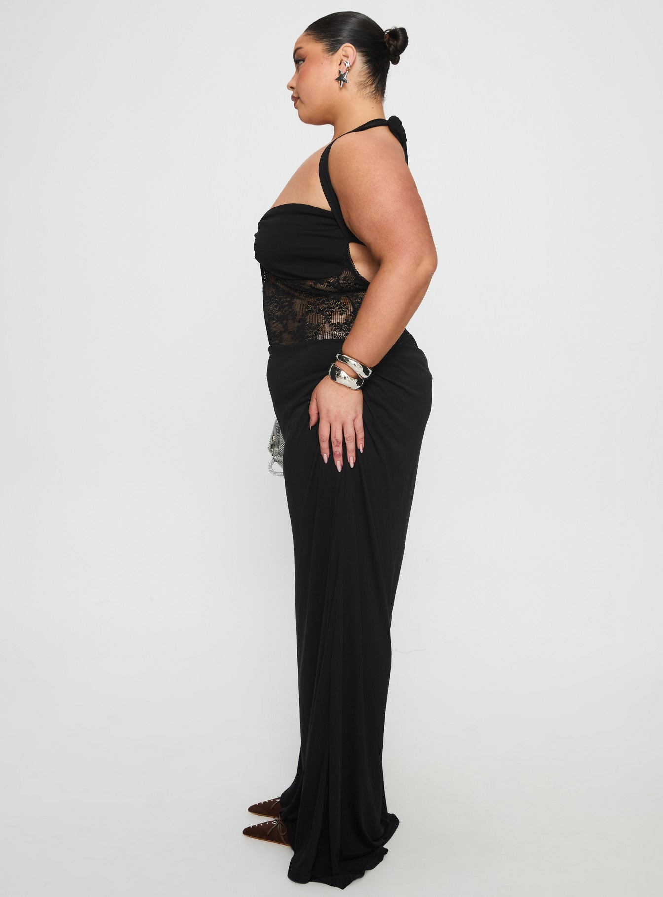Adalyne Lace Halter Maxi Dress Black Curve - Image 3
