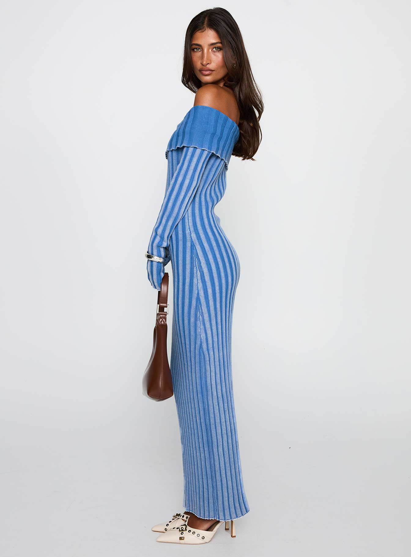 Mariska Long Sleeve Rib Maxi Dress Blue - Image 4