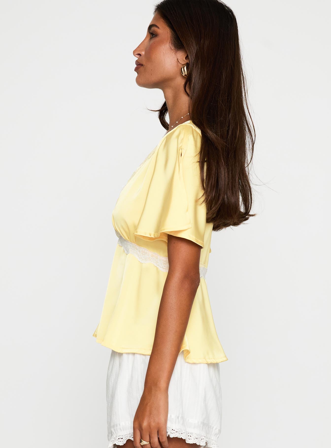 For The Summer Lace Trim Top Yellow - Image 4