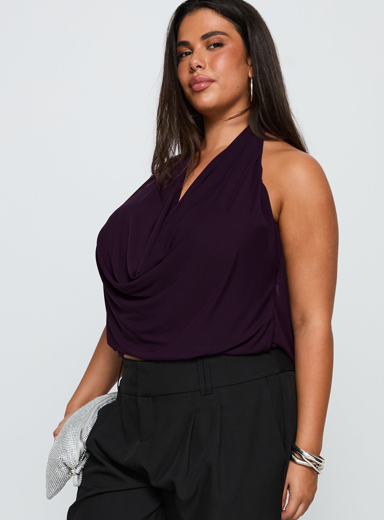 Carefree Days Cowl Neck Top Purple Curve - Image 3