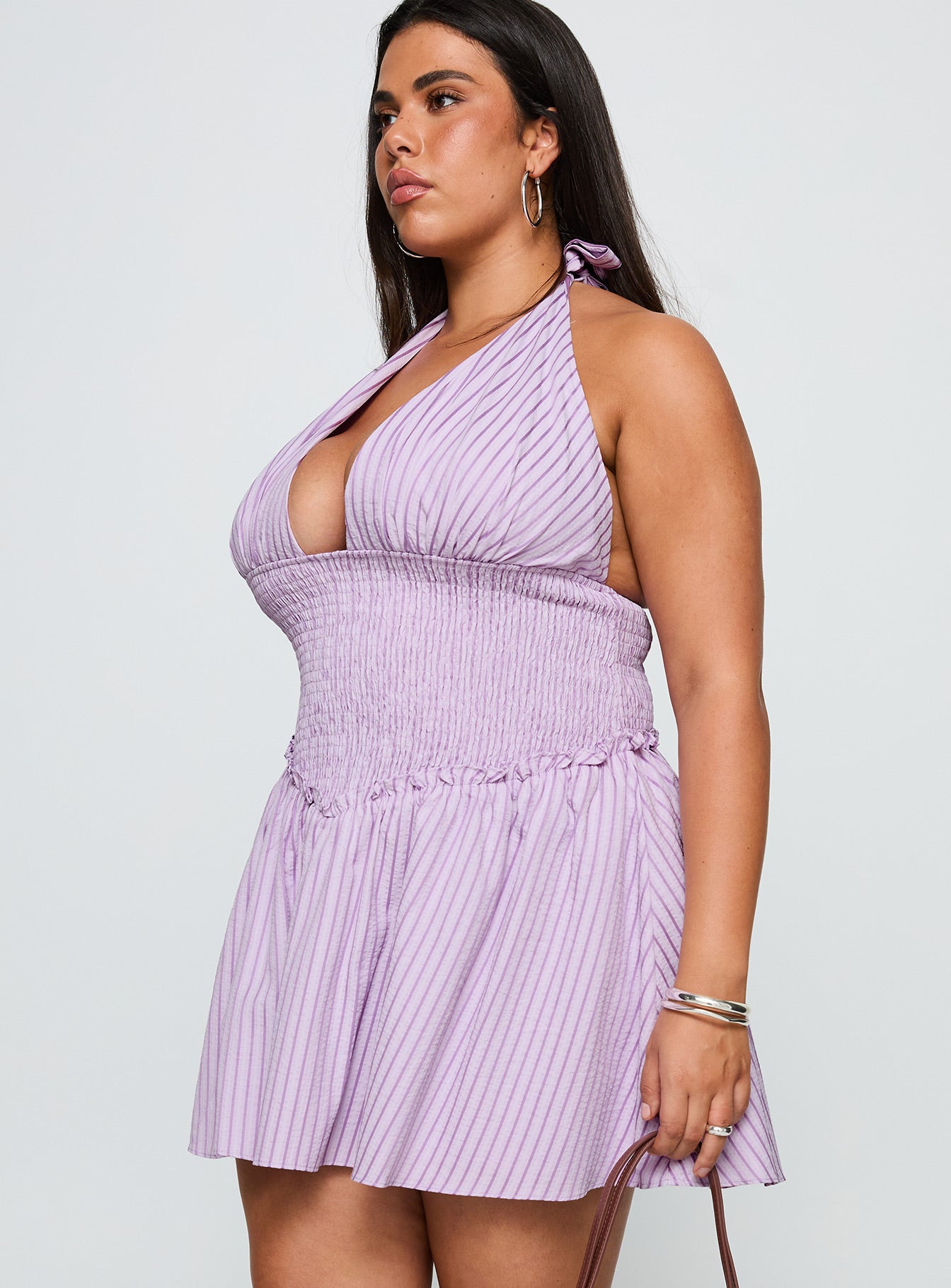 Attracted Halter Mini Dress Purple Stripe Curve - Image 3