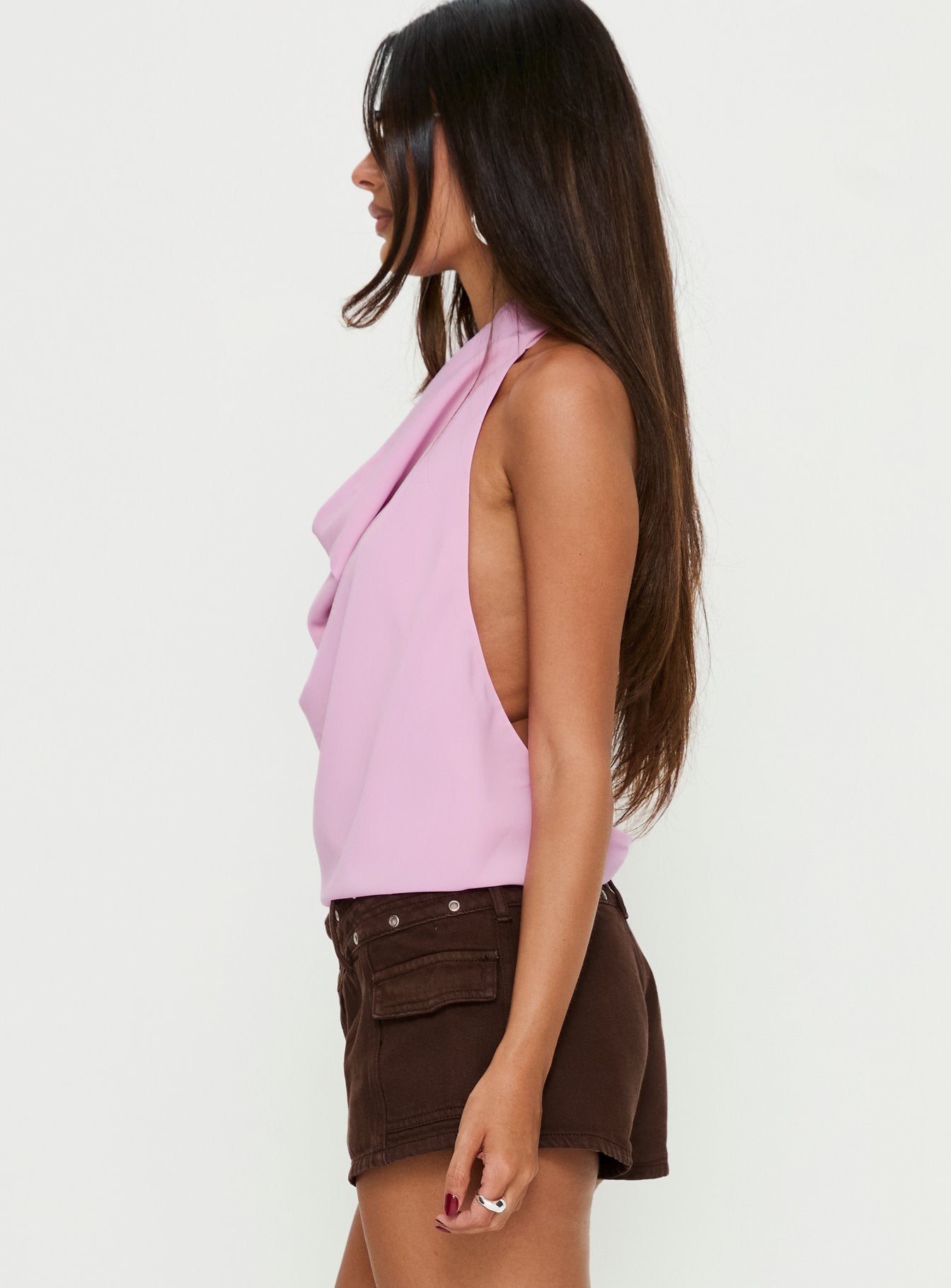 Ronay Plunge Neck Backless Top Pink - Image 3