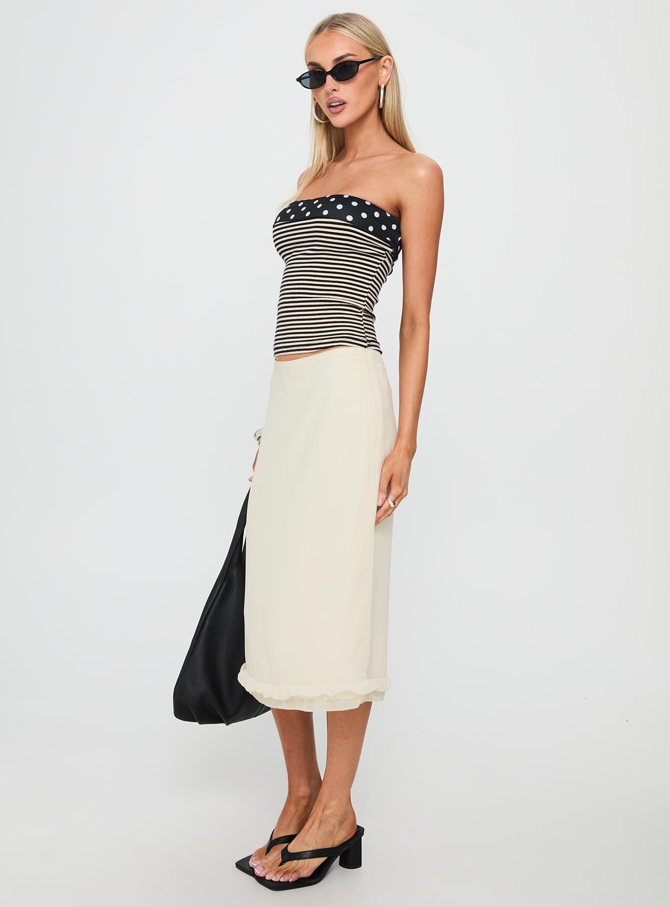 Rosette Frill Midi Skirt Cream - Image 4