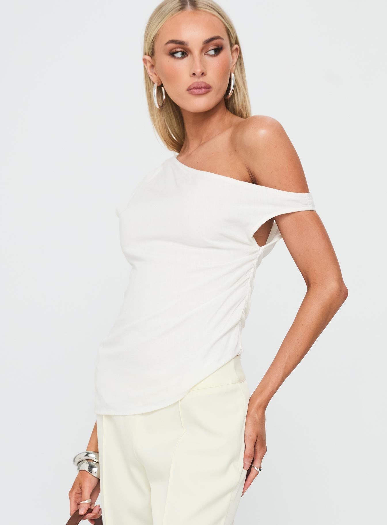 Kaylani One Shoulder Drape Top White - Image 5