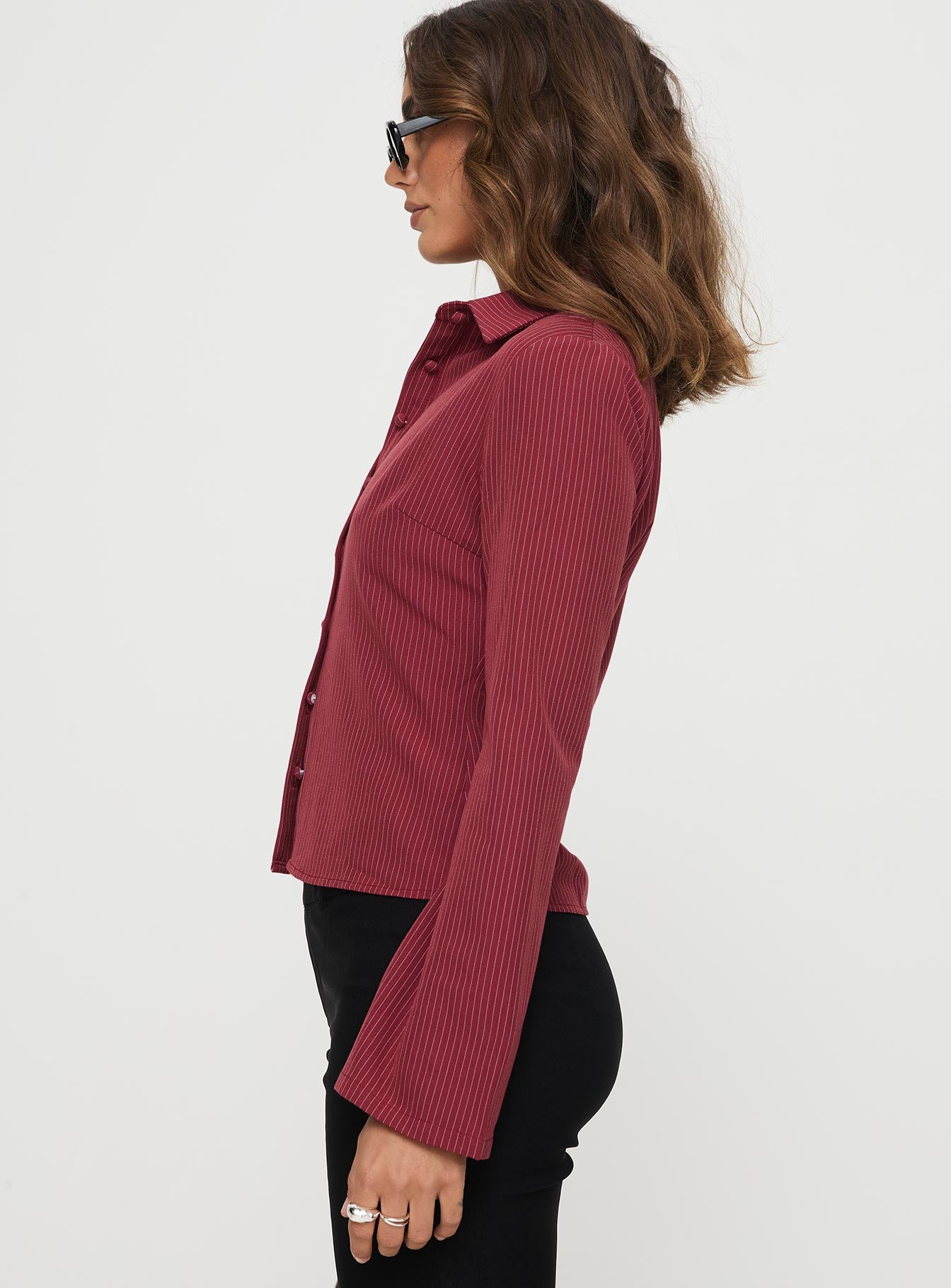 Anni Pinstripe Shirt Red - Image 4