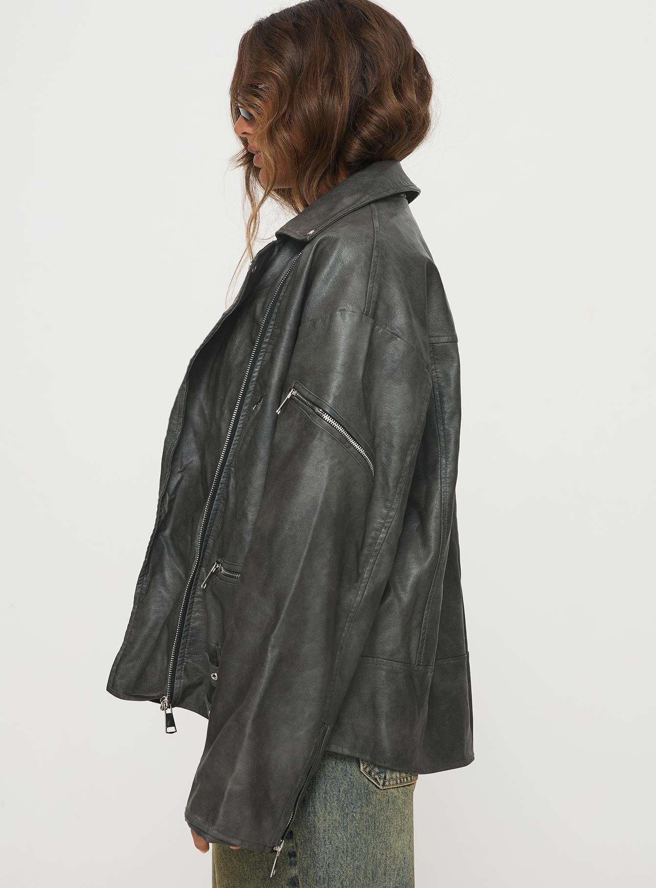 Magnets Faux Leather Jacket Washed Charcoal - Image 4