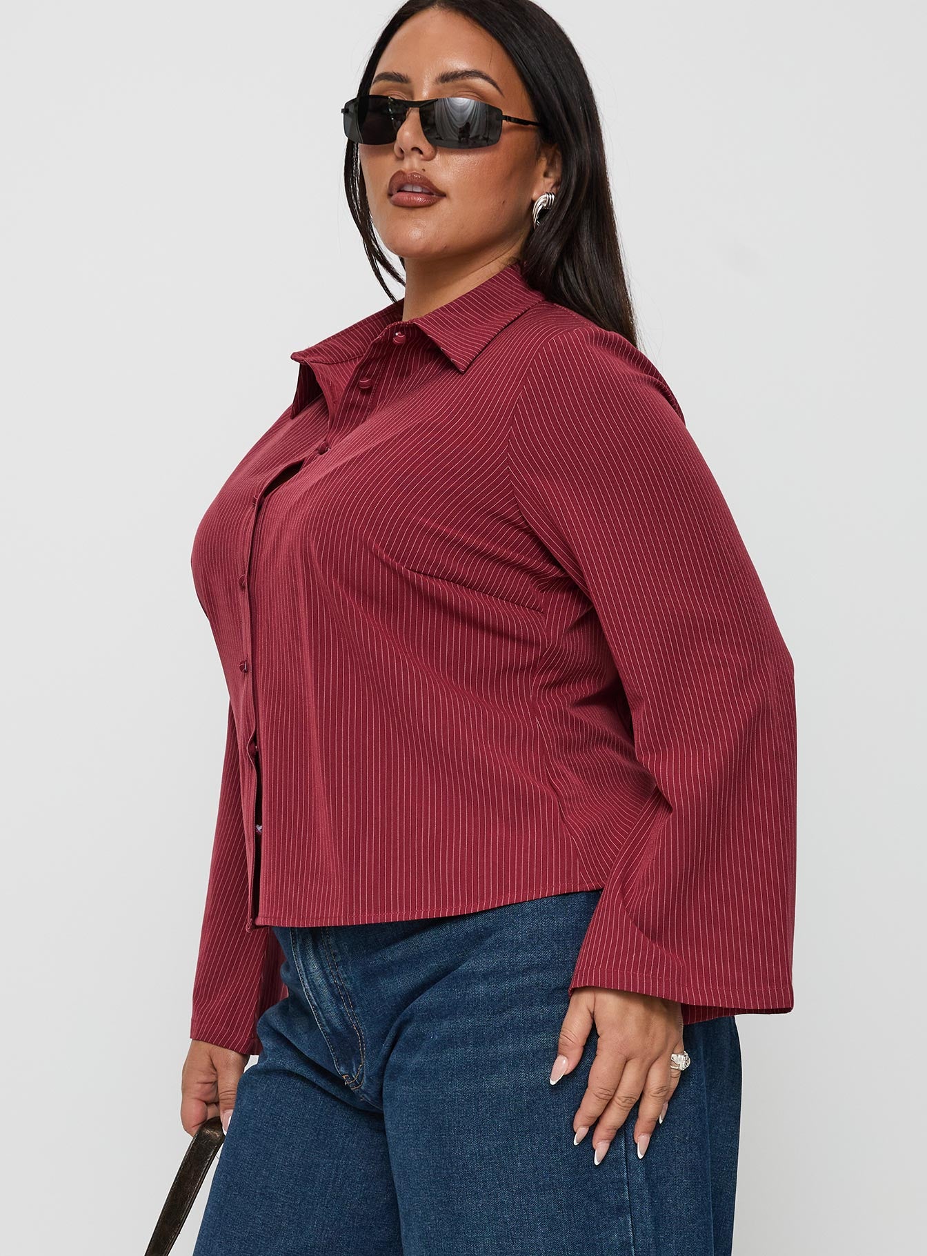 Anni Pinstripe Shirt Red Curve - Image 4