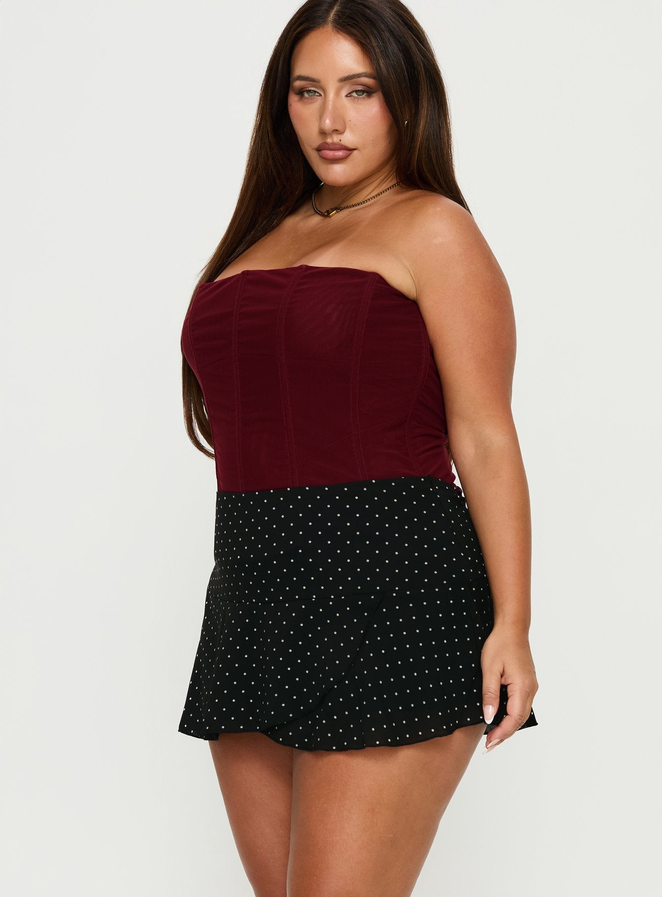 Sonsie Mini Skirt Black White Polka Curve - Image 4