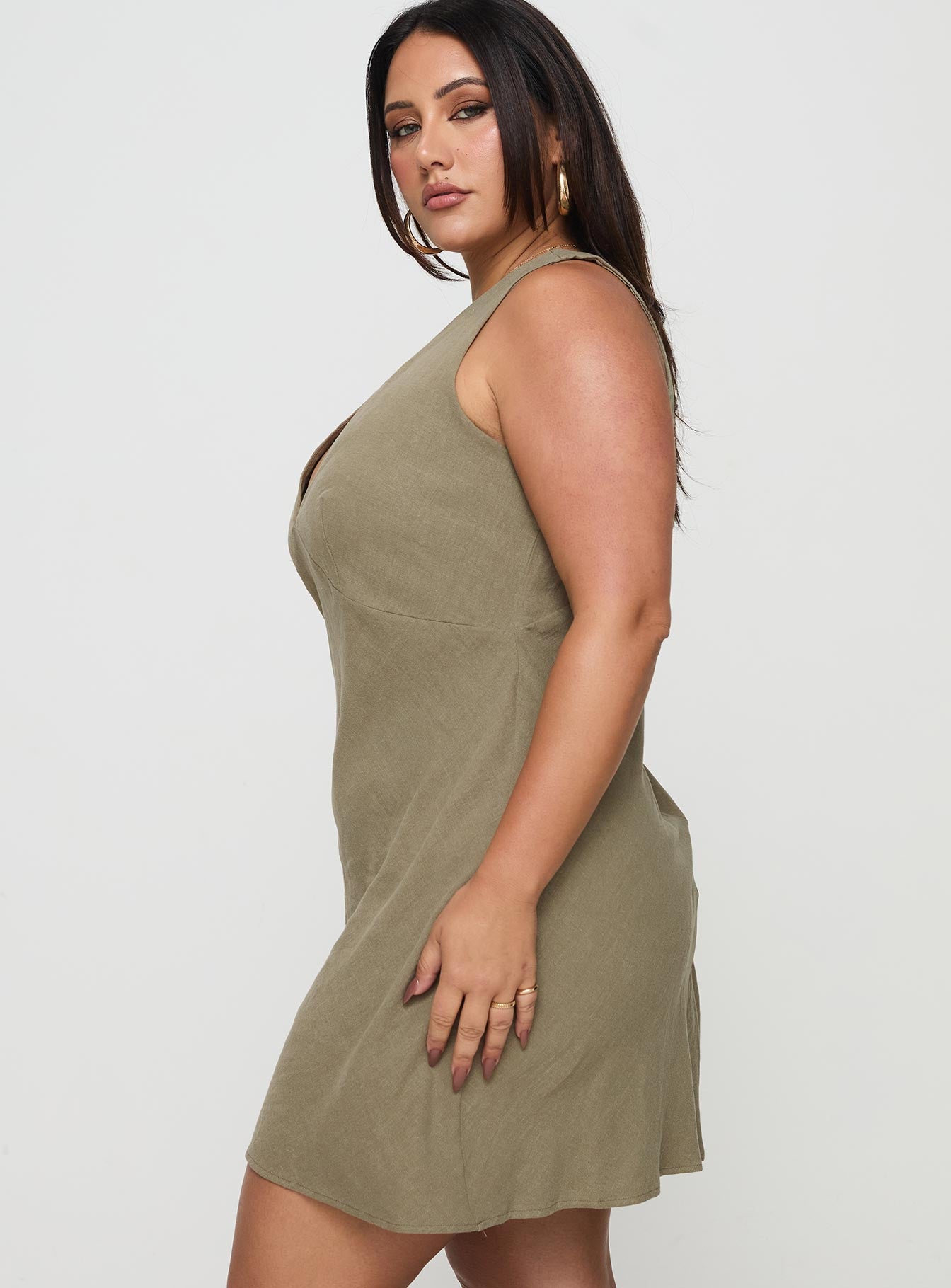 Portillo Linen Blend Mini Dress Olive Curve - Image 4